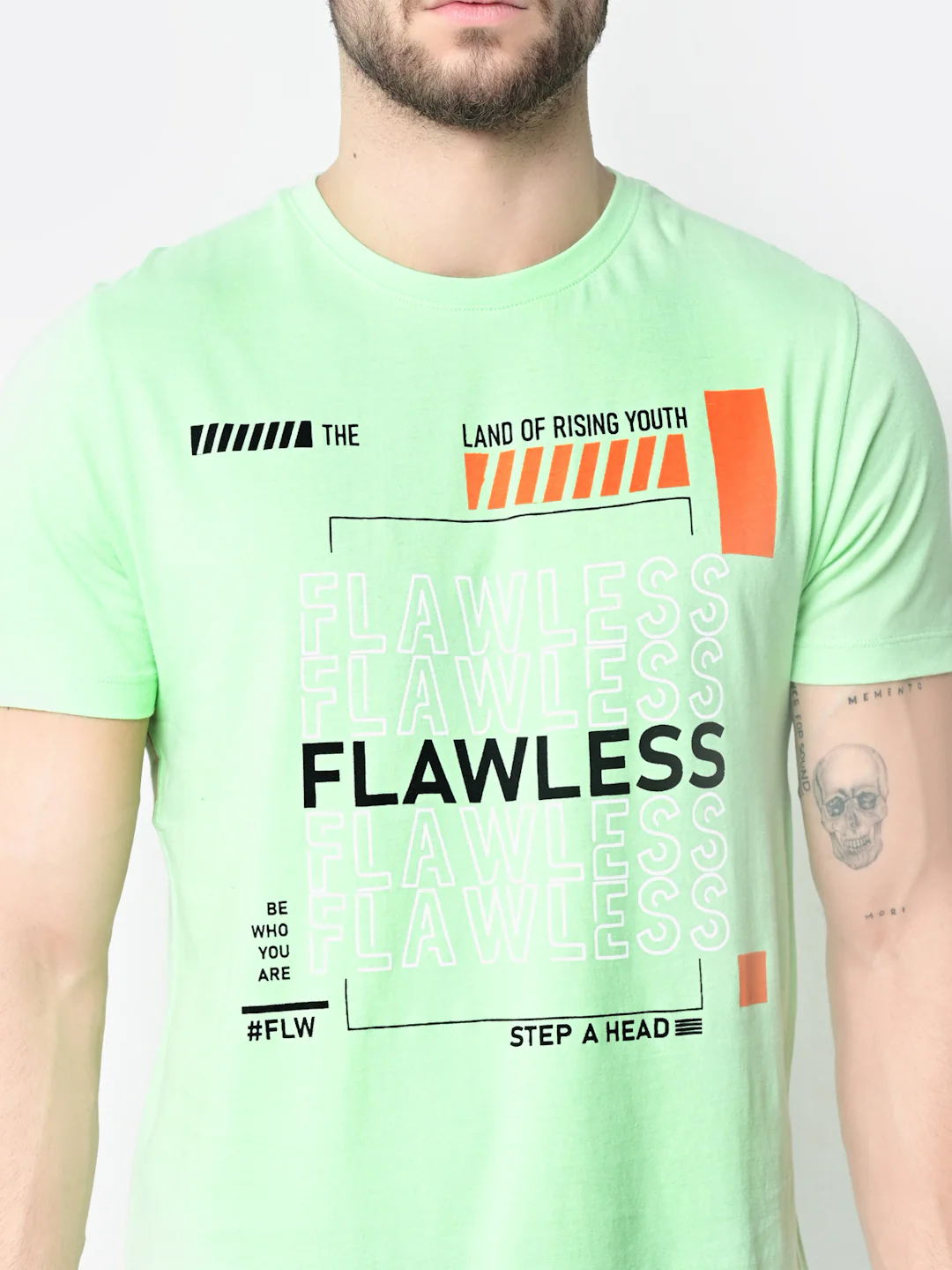 Flawless Men Light Green Printed T-Shirt - Image 3