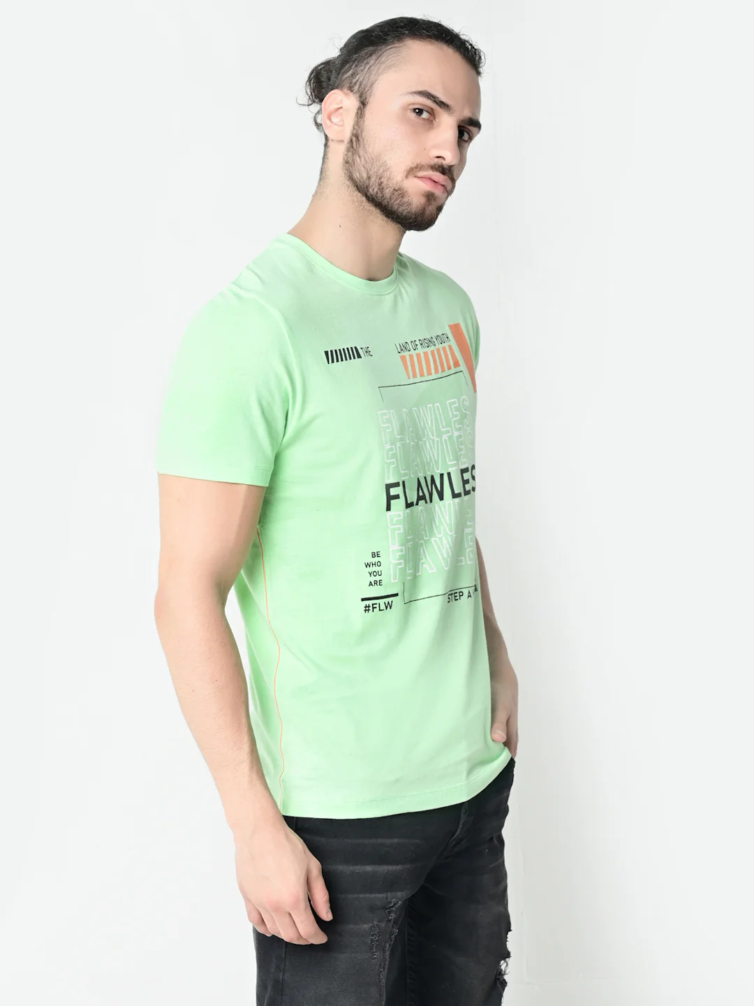 Flawless Men Light Green Printed T-Shirt - Image 4
