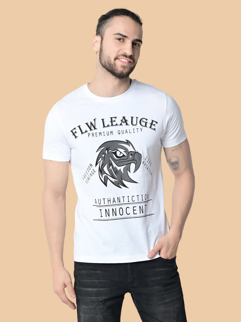 Flawless Men White Print Cotton T-Shirt