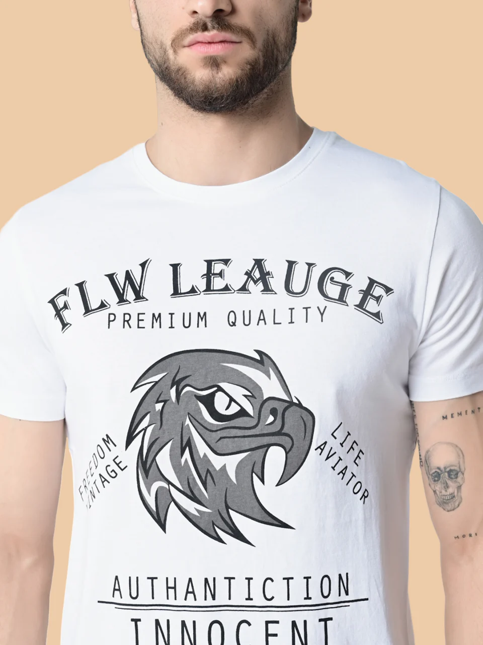 Flawless Men White Print Cotton T-Shirt - Image 3