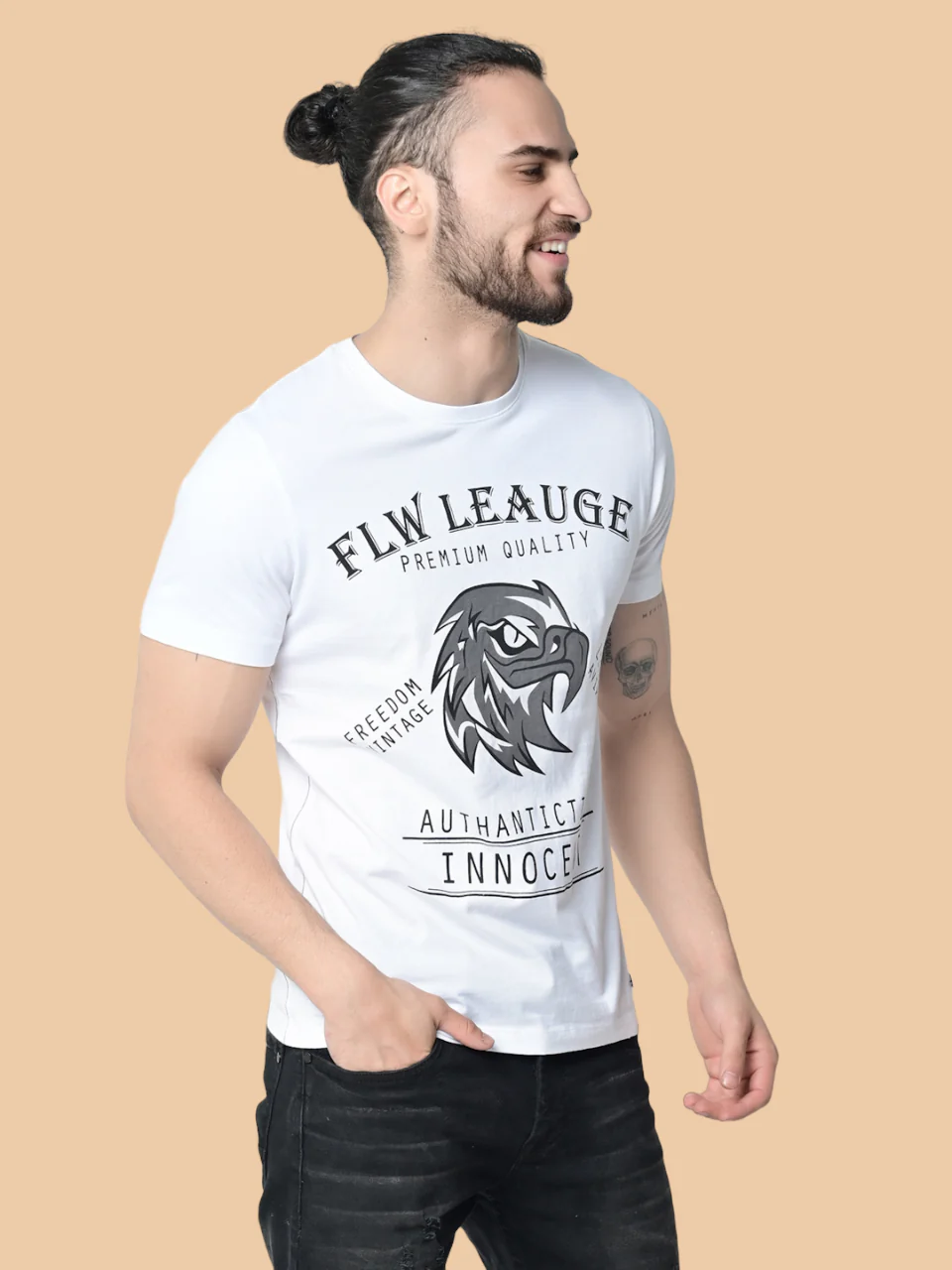 Flawless Men White Print Cotton T-Shirt - Image 4