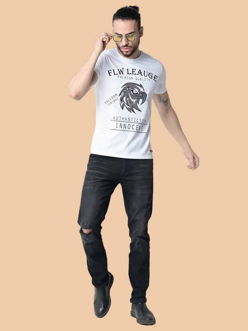 Flawless Men White Print Cotton T-Shirt - Image 5