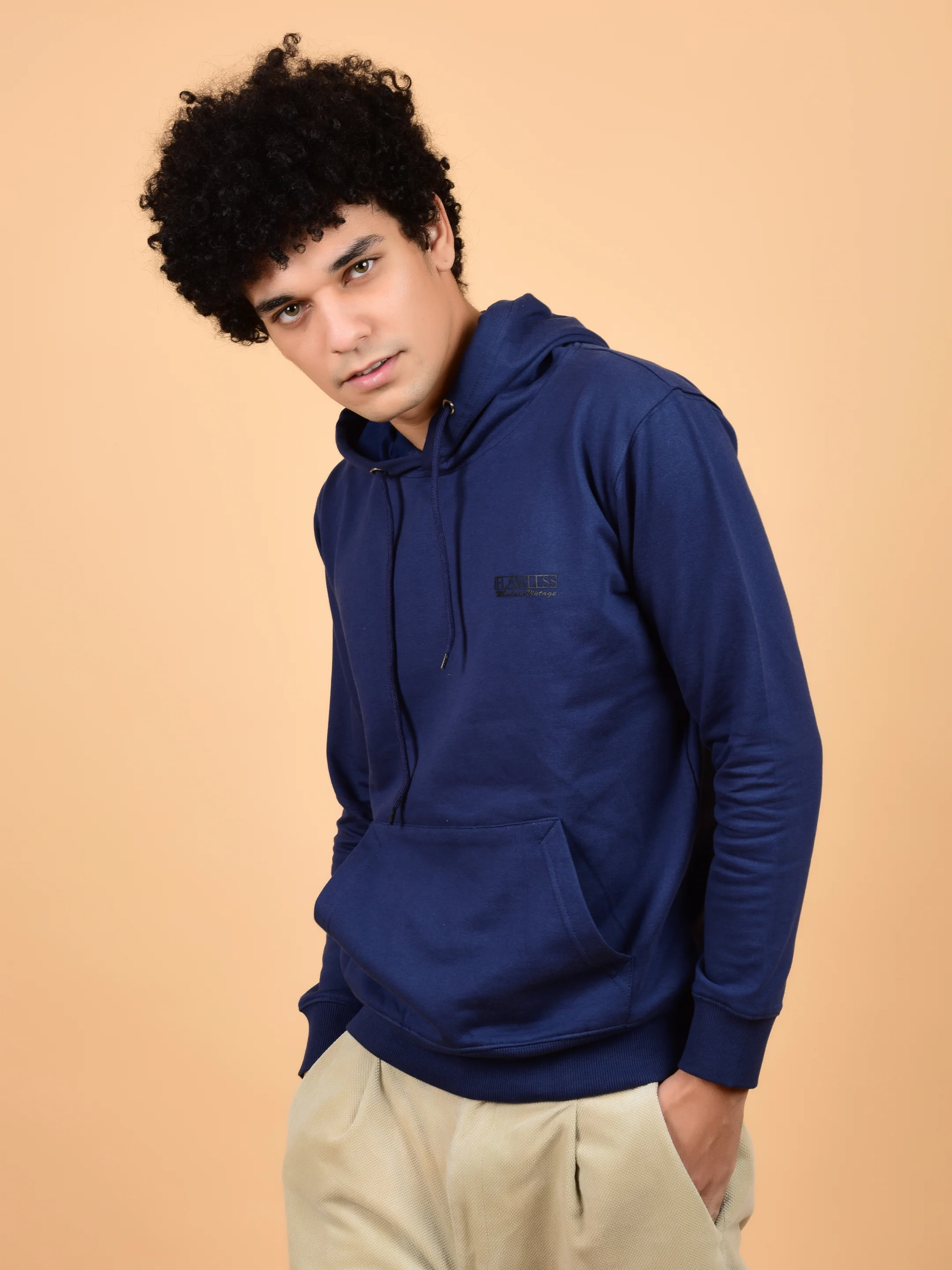 Flawless Men's Blue Solid Hoodie - Image 3