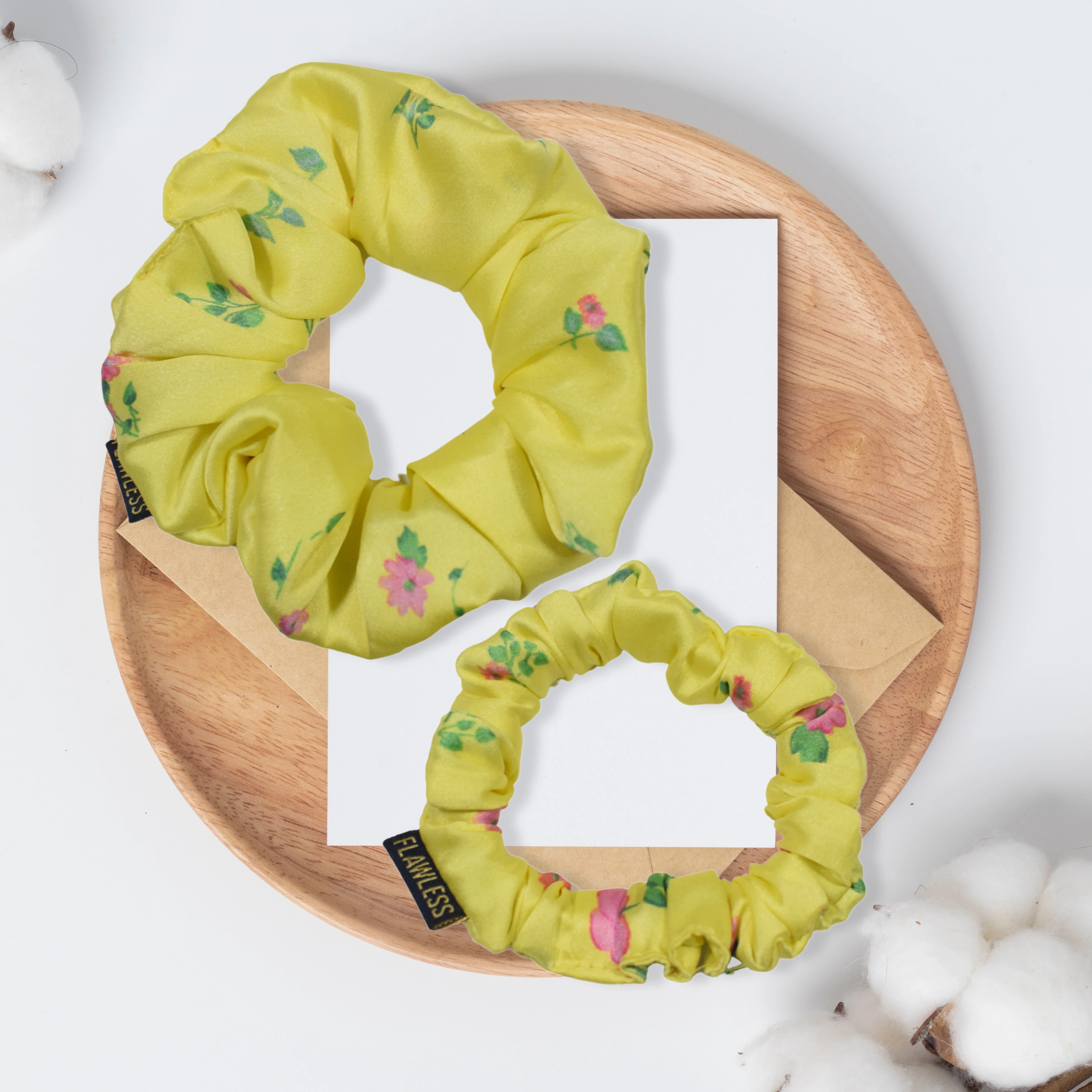Flawless Pack Of 2 Yellow Satin Scrunchies for Any Style