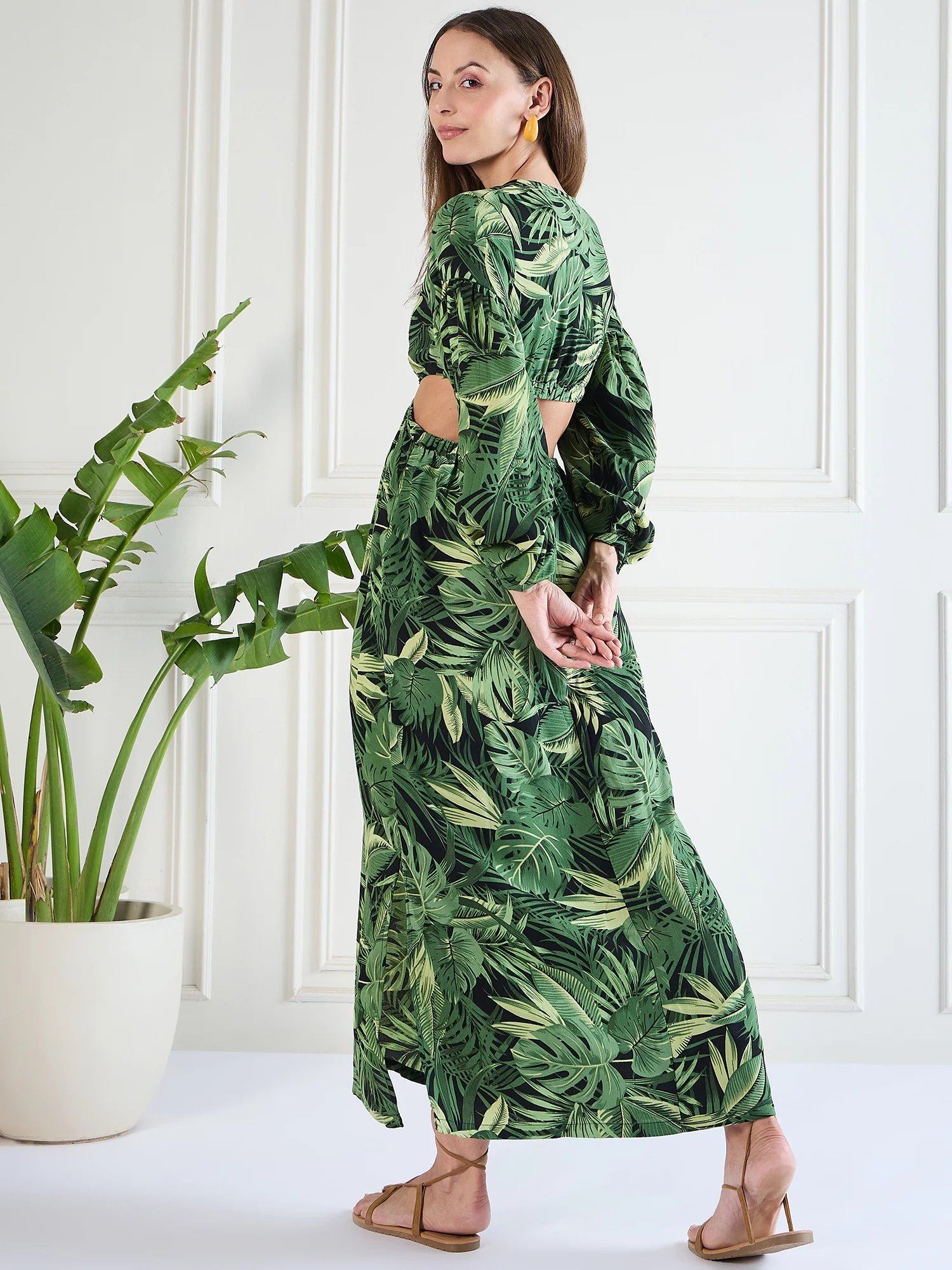 Flawless Women Party Wear Green Cut-Out Dress | HAZEL - Image 3