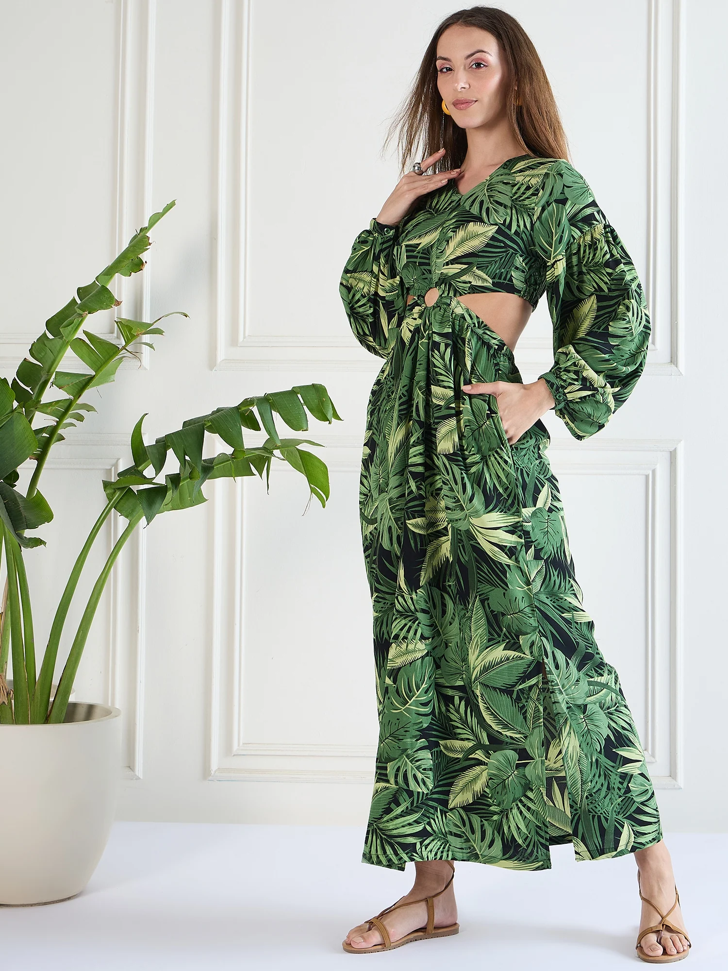 Flawless Women Party Wear Green Cut-Out Dress | HAZEL - Image 4