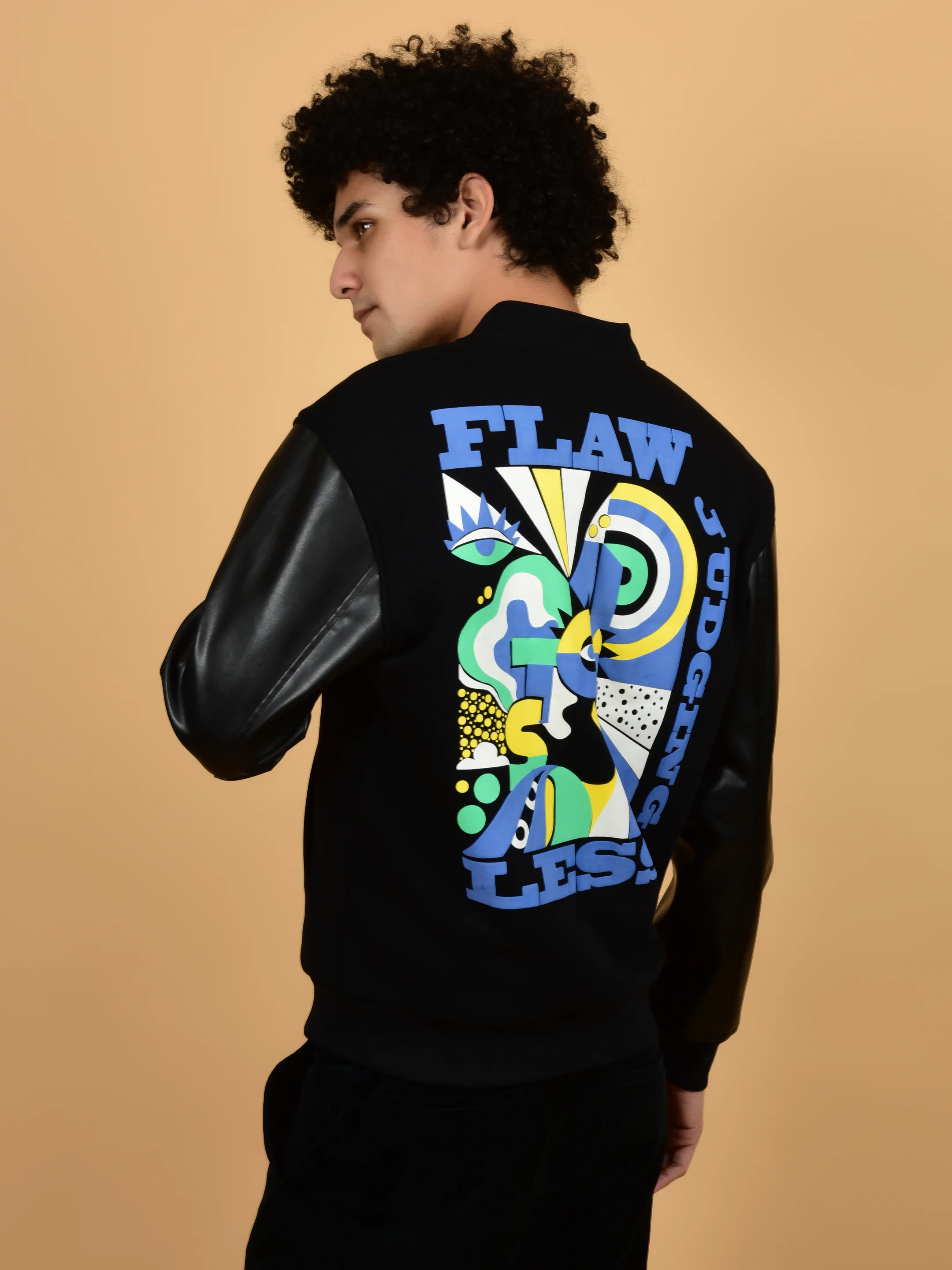Flawless Printed Black Bomber Jackets for Men - Image 4