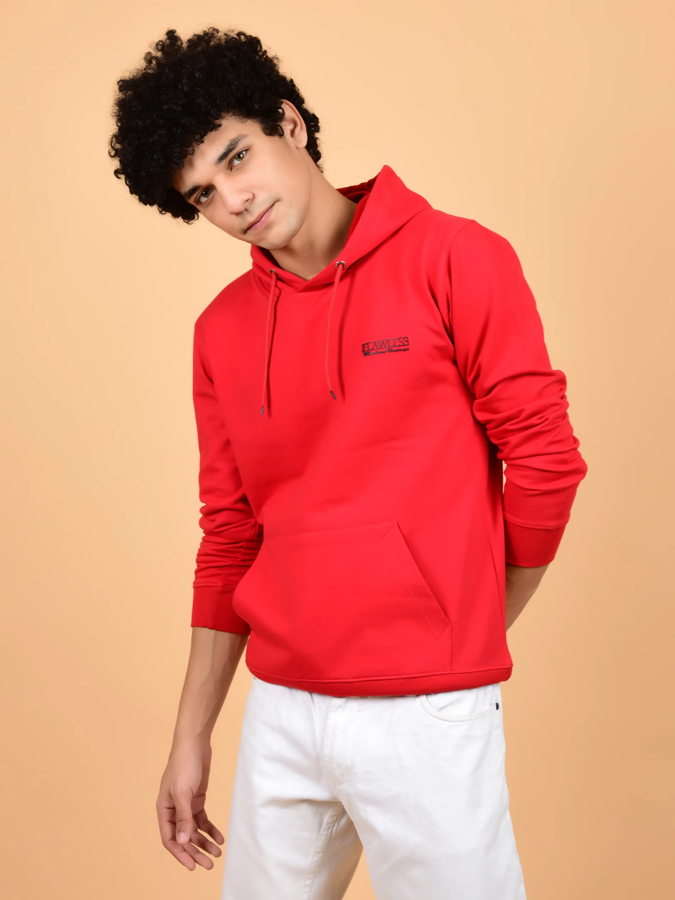 Flawless Red Solid Hoodie for Men - Image 4