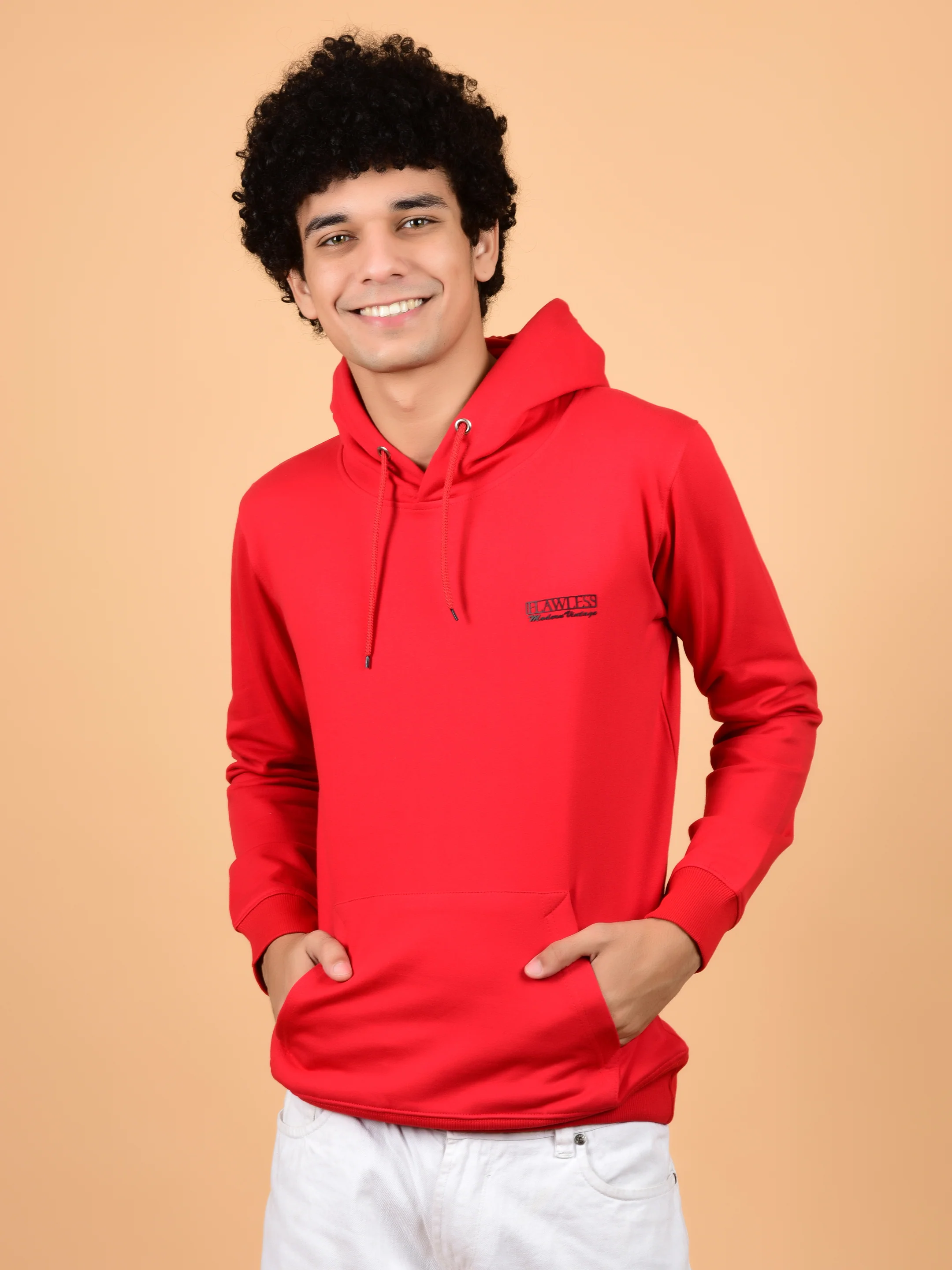 Flawless Red Solid Hoodie for Men - Image 7