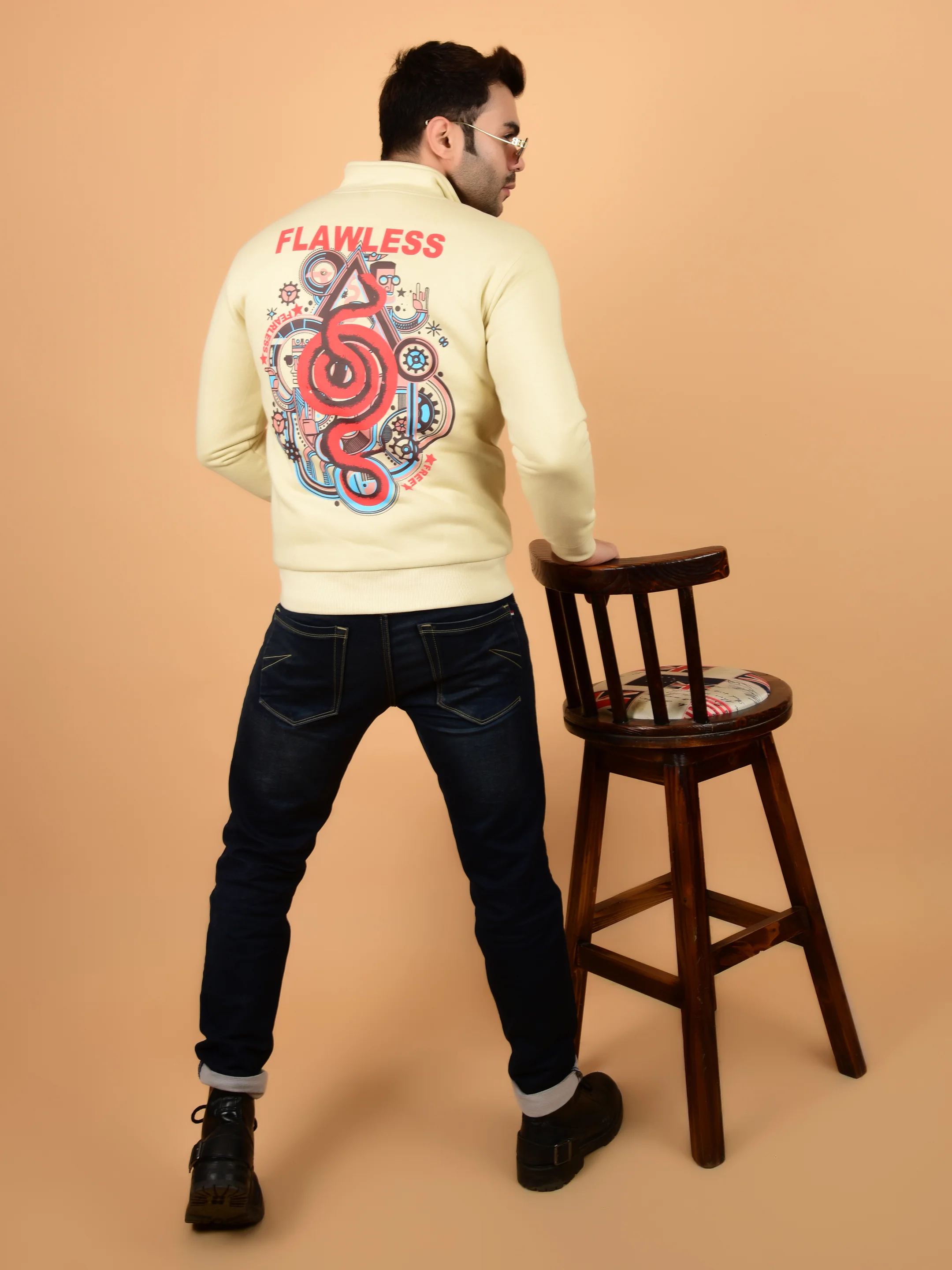 Flawless Men Printed Beige Bomber Jacket - Image 3