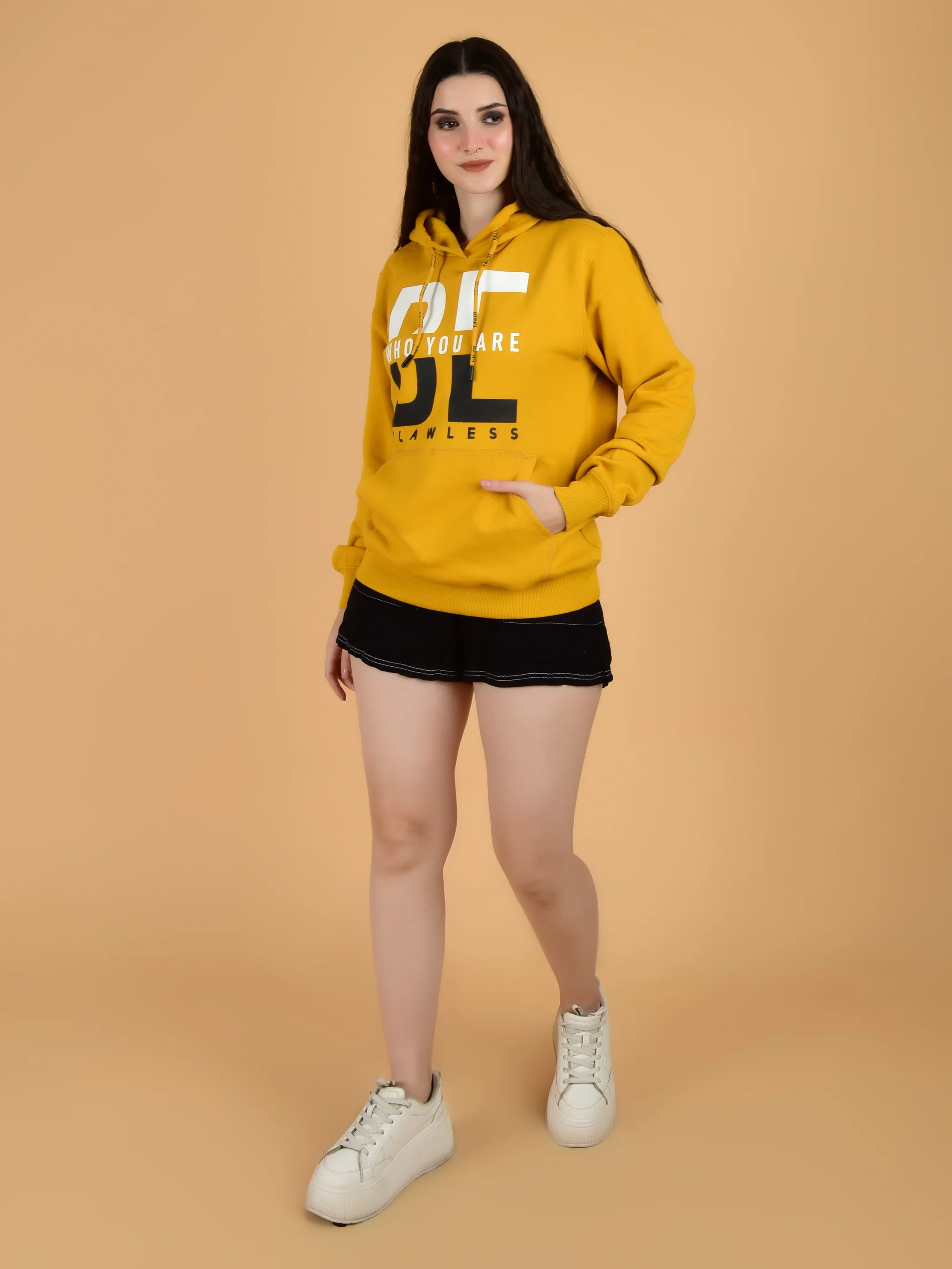 Flawless Trendy Women Yellow Hoodie - Image 3