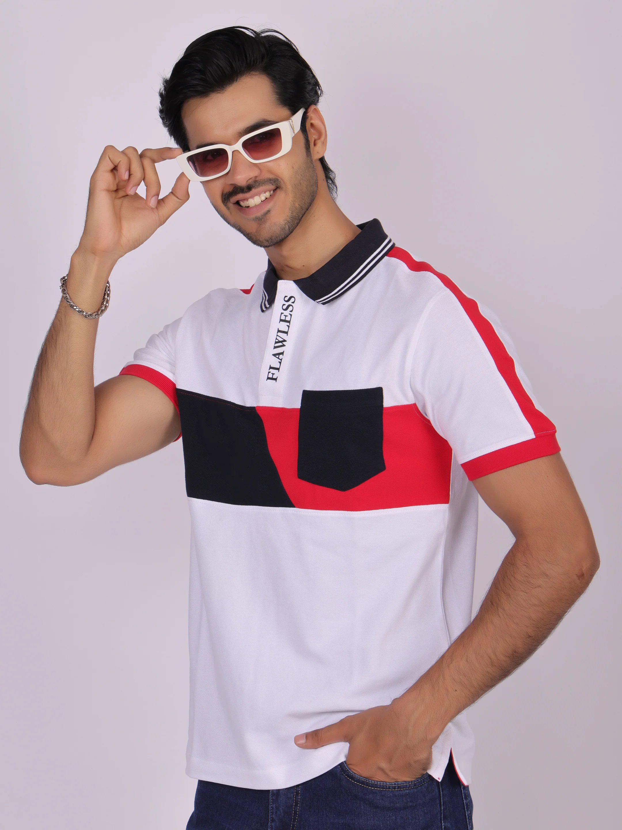 Flawless White Cotton Polo Shirt for Men - Image 3