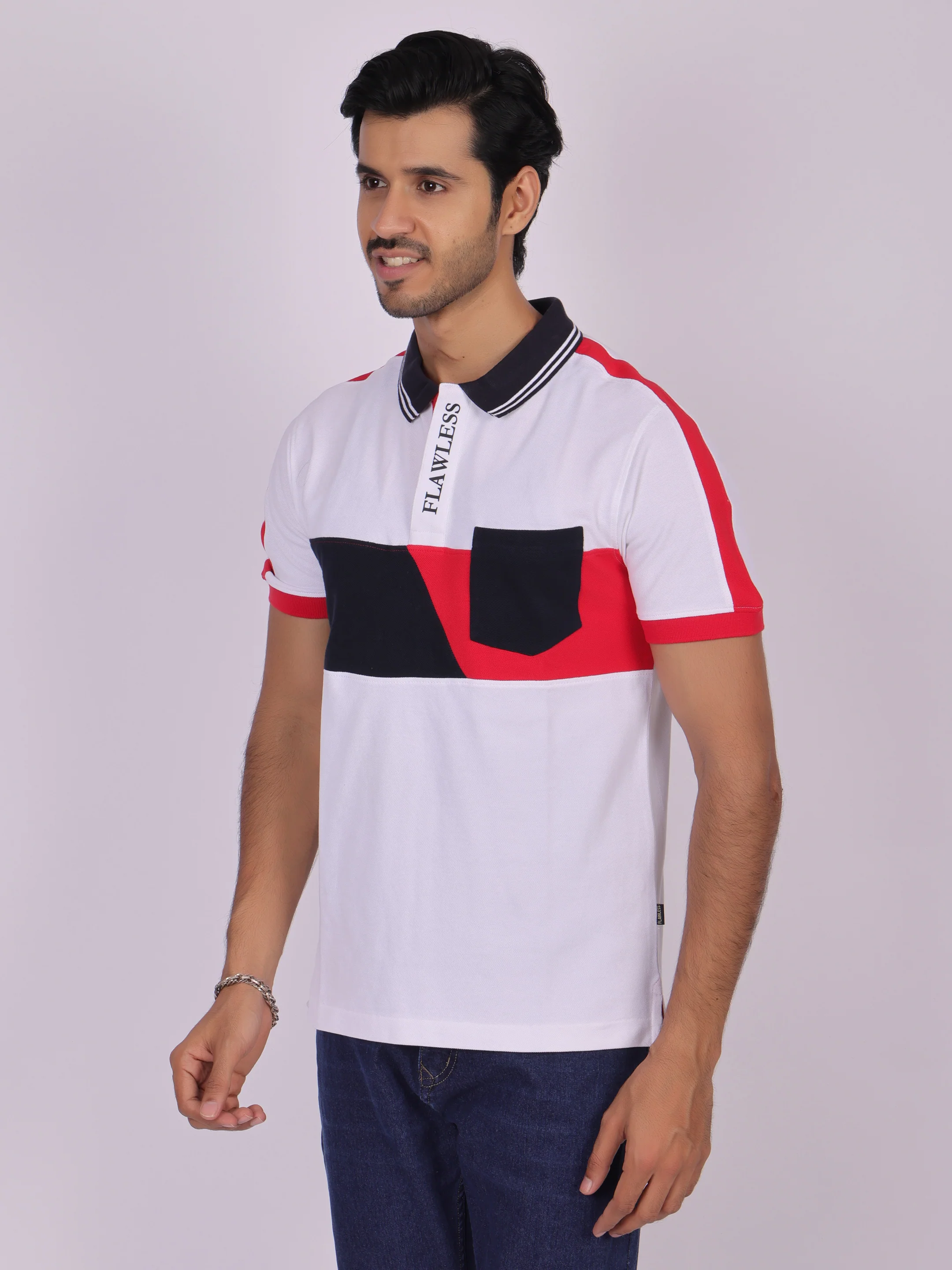 Flawless White Cotton Polo Shirt for Men - Image 4