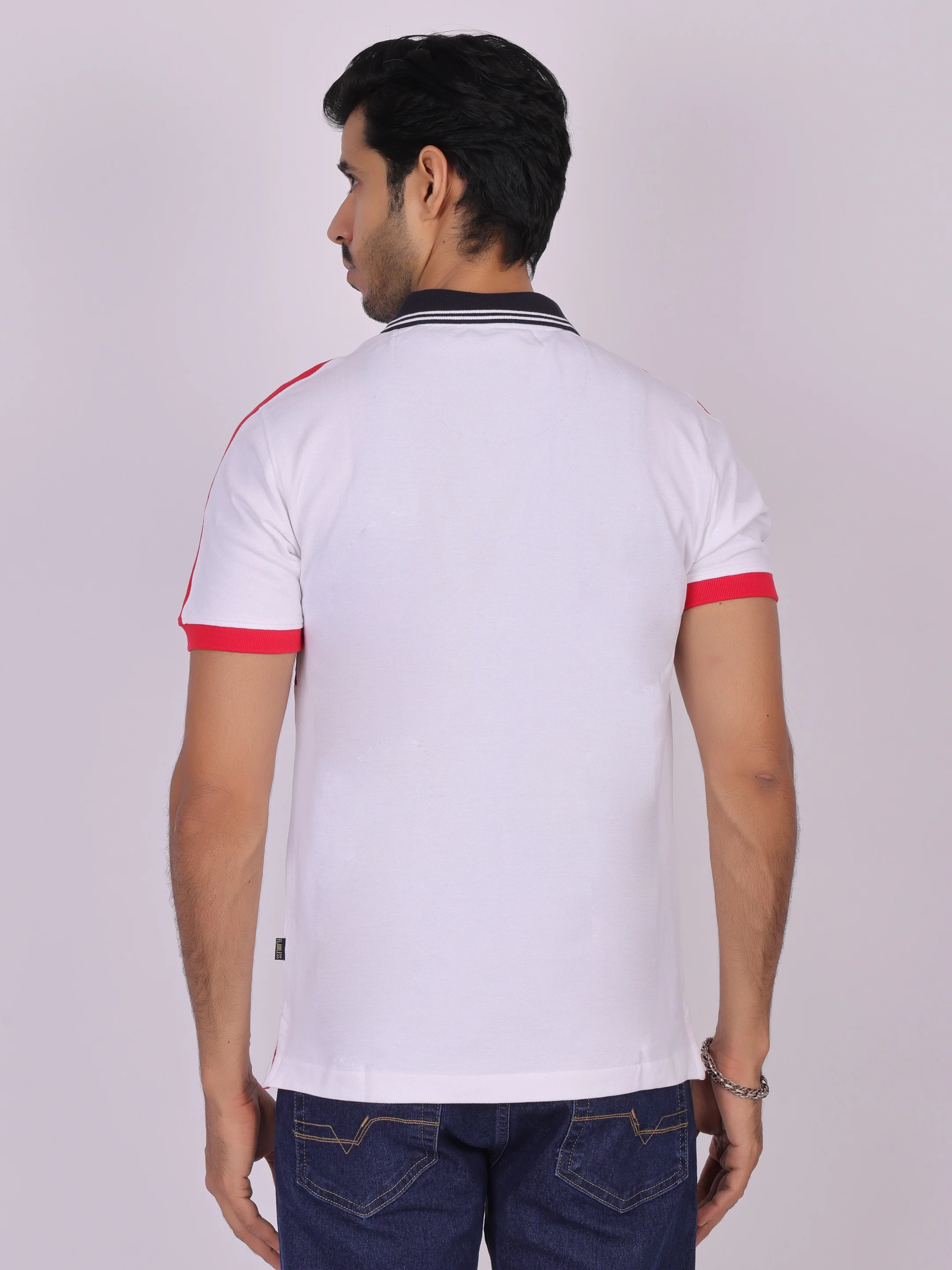 Flawless White Cotton Polo Shirt for Men - Image 5