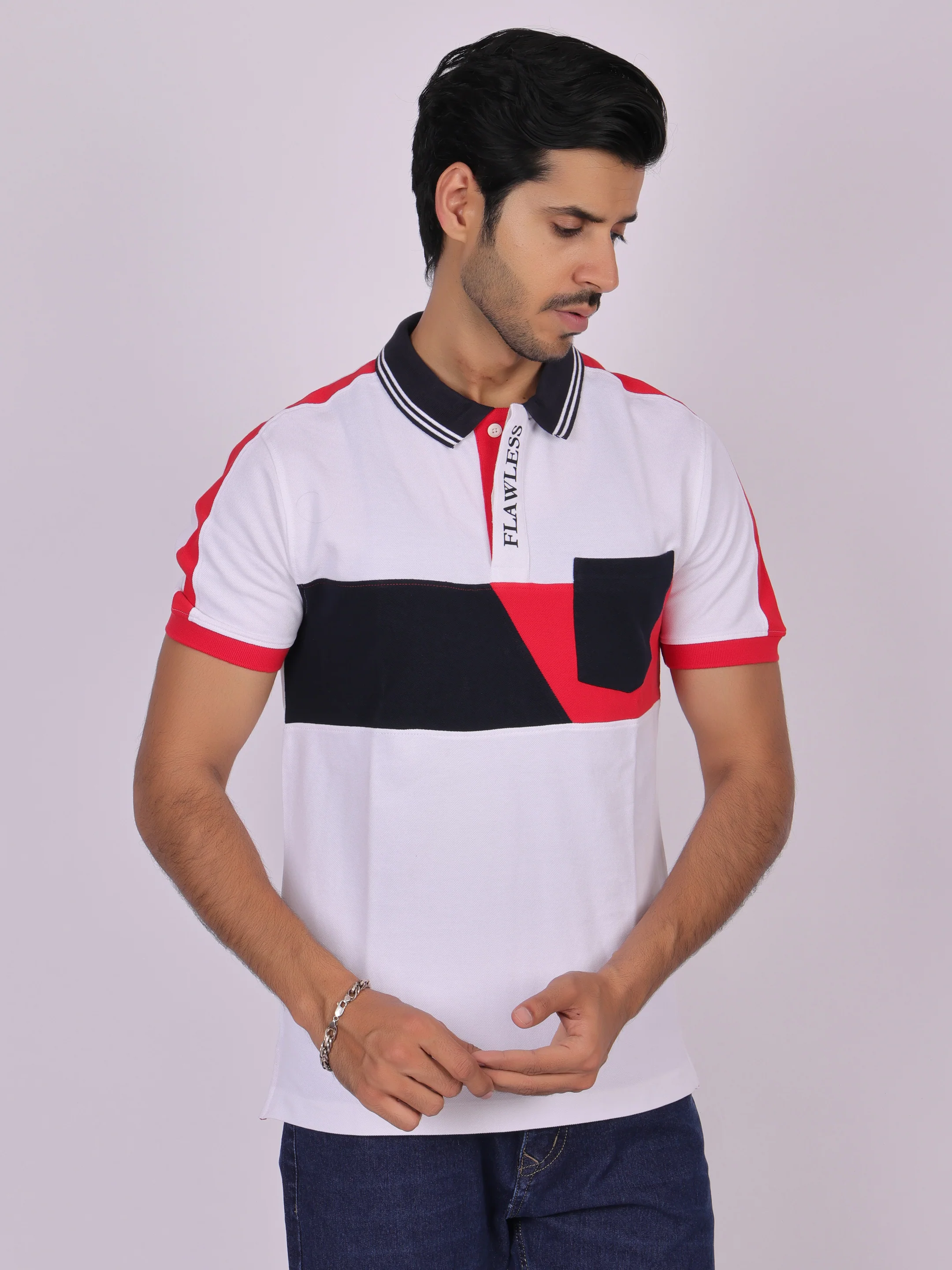 Flawless White Cotton Polo Shirt for Men - Image 6