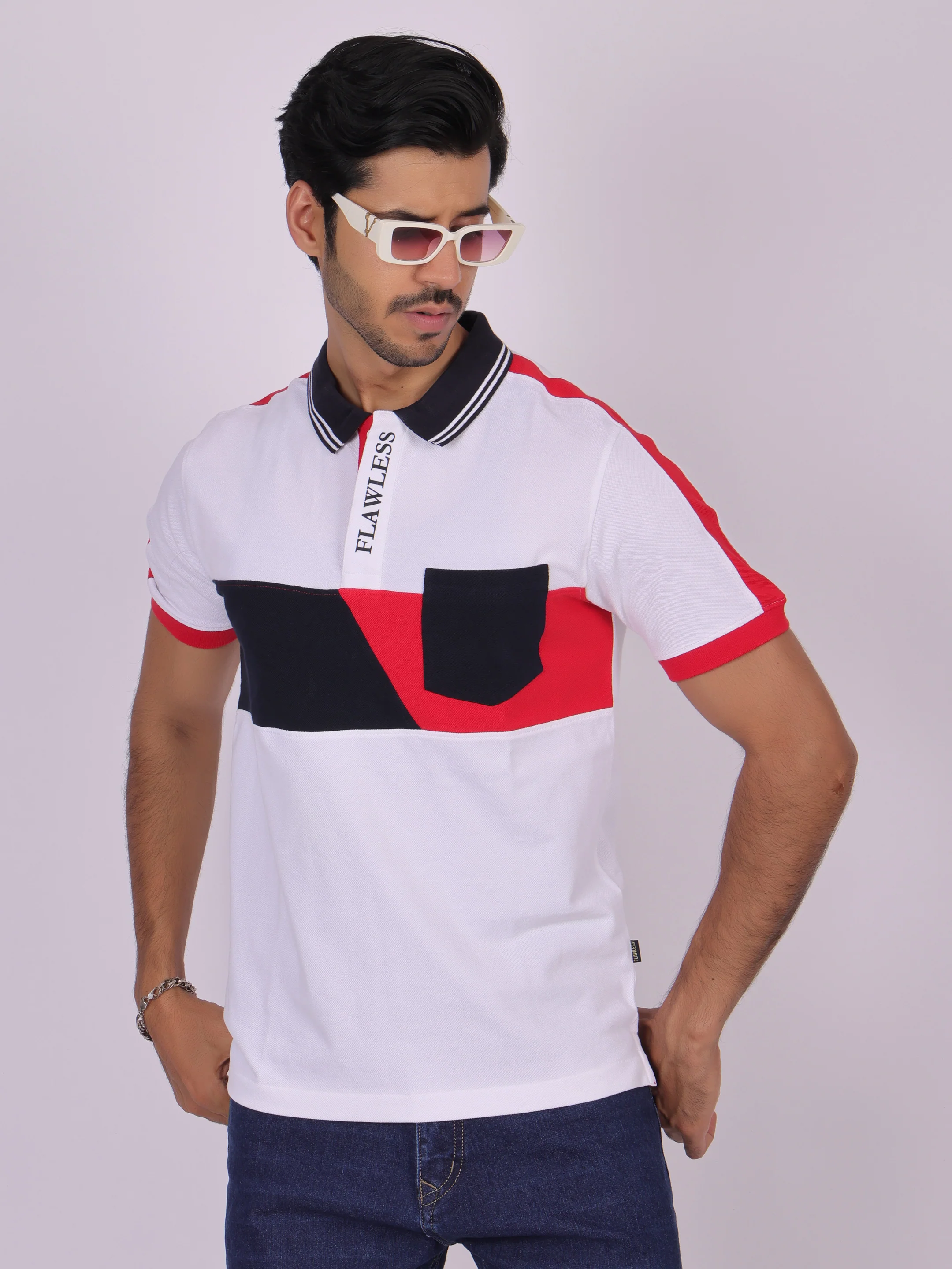 Flawless White Cotton Polo Shirt for Men - Image 7