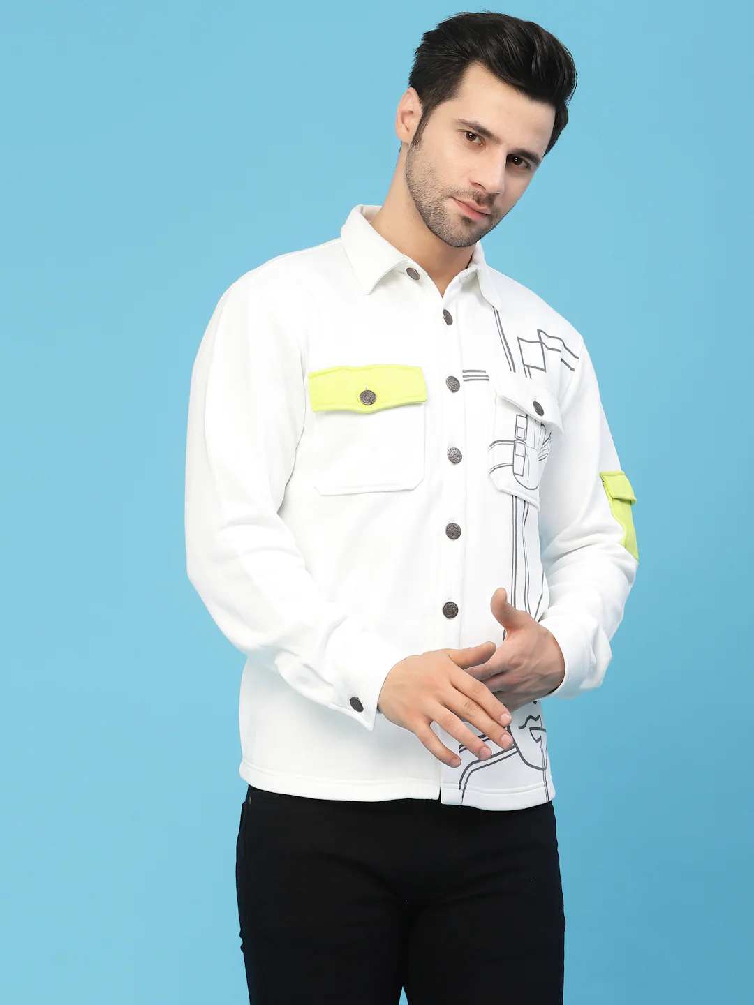 Flawless White Printed Jacket For Men | SHAMAN - Image 4
