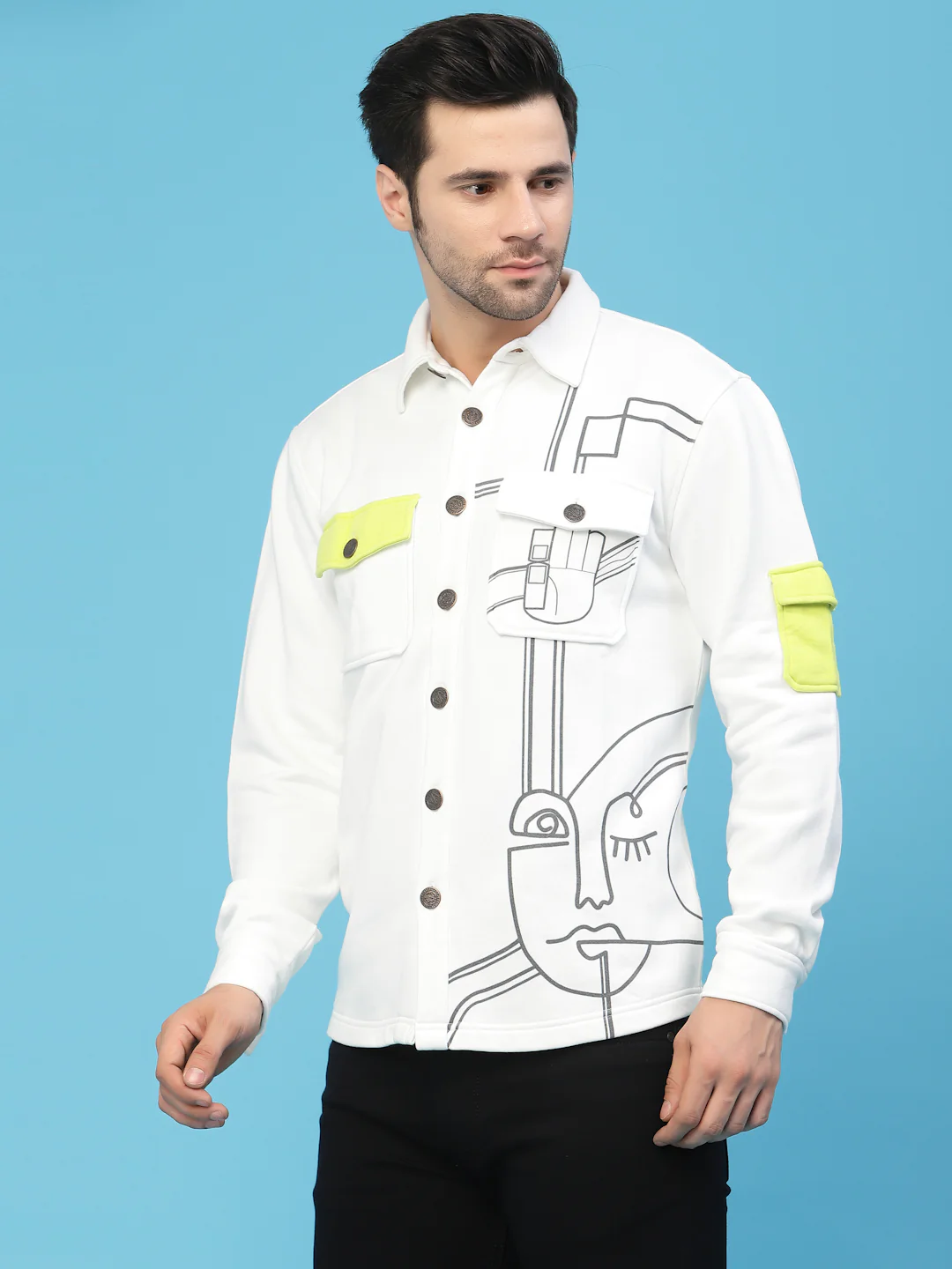 Flawless White Printed Jacket For Men | SHAMAN - Image 5