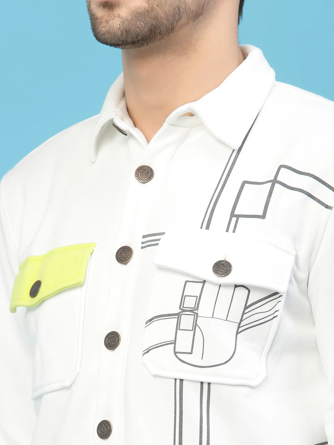 Flawless White Printed Jacket For Men | SHAMAN - Image 6