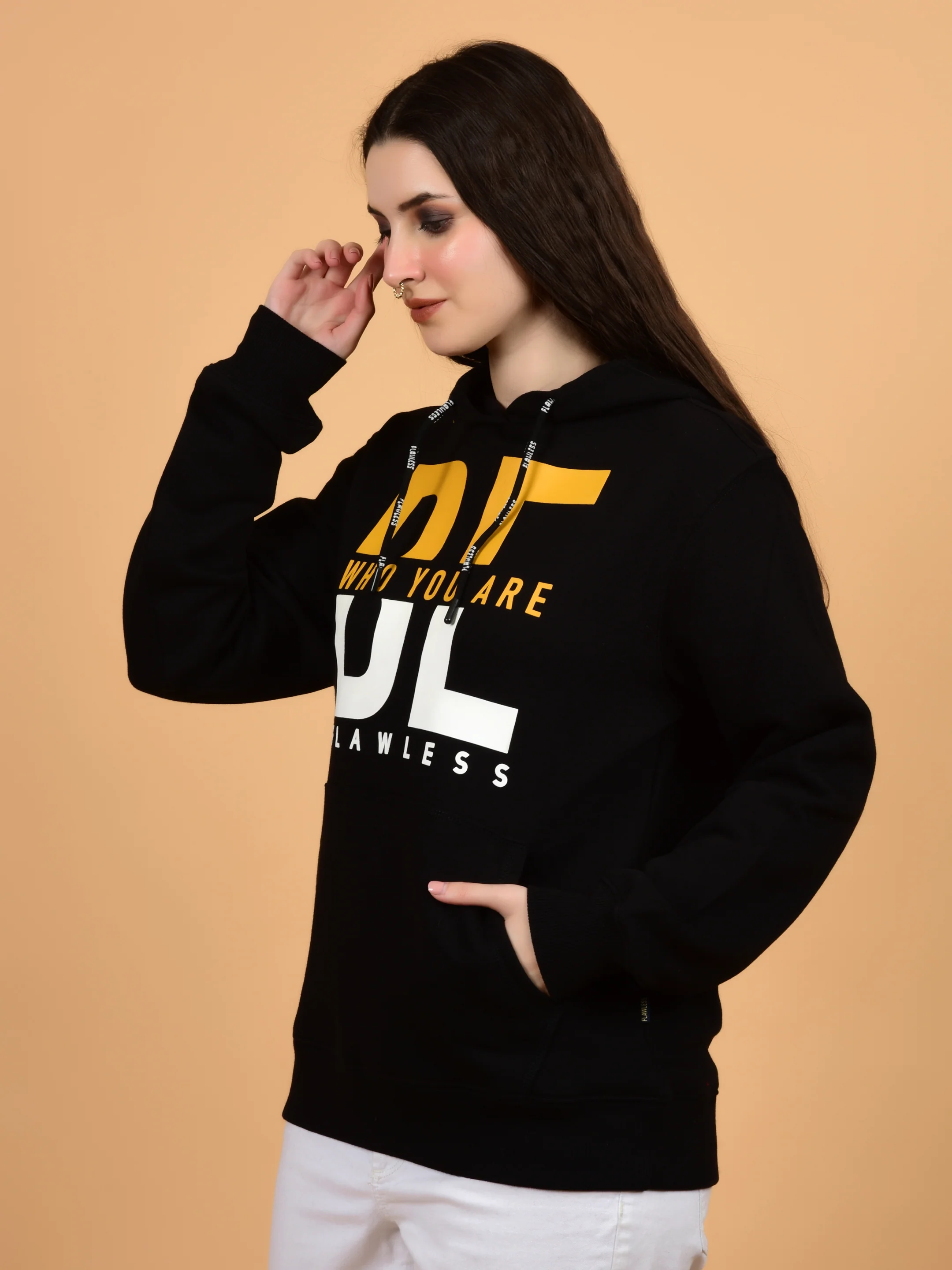 Flawless Women Trendy Black Printed Hoodie - Image 4