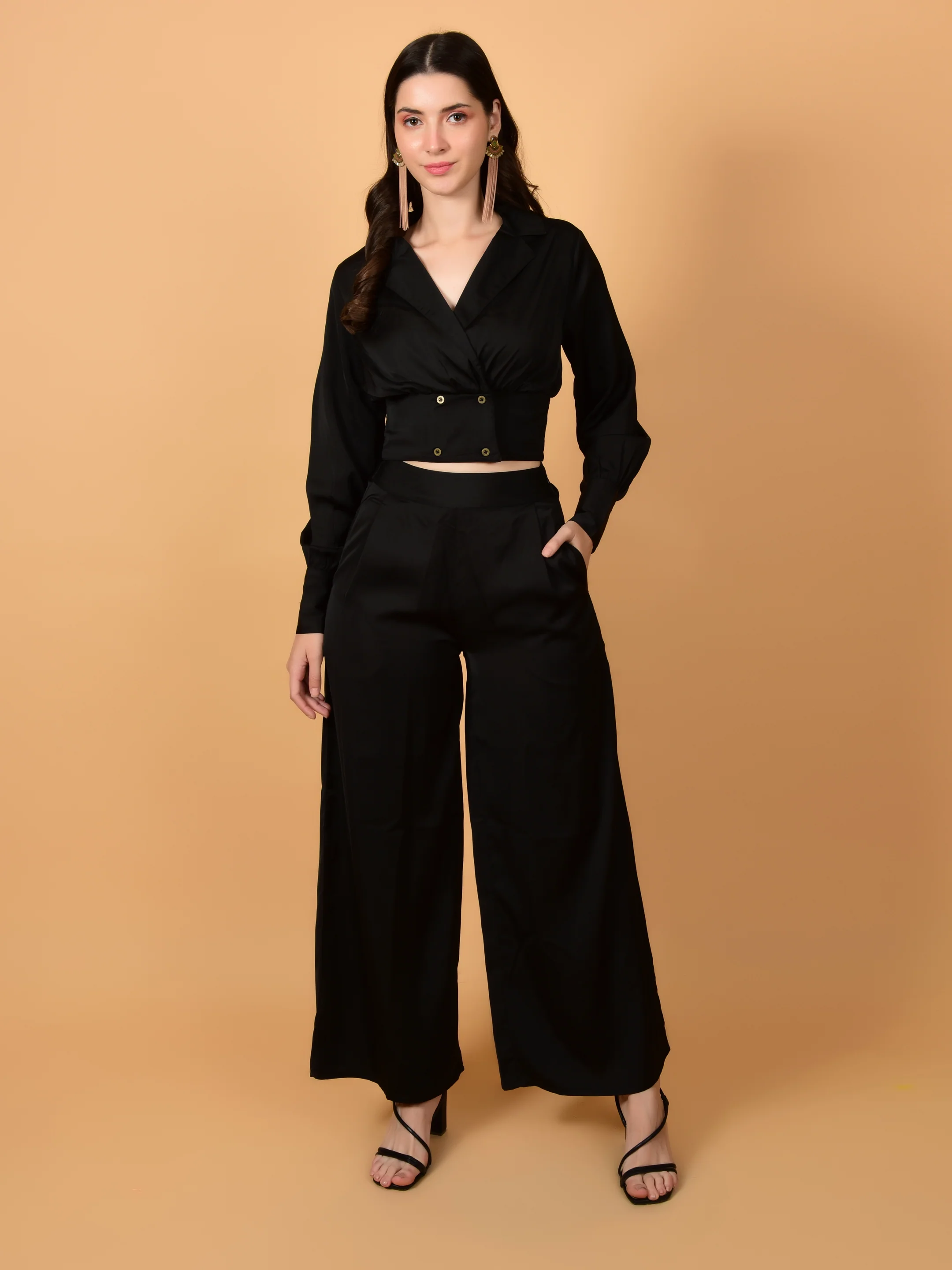 Flawless Women Black Satin Co-Ord Set | DIXI - Image 3