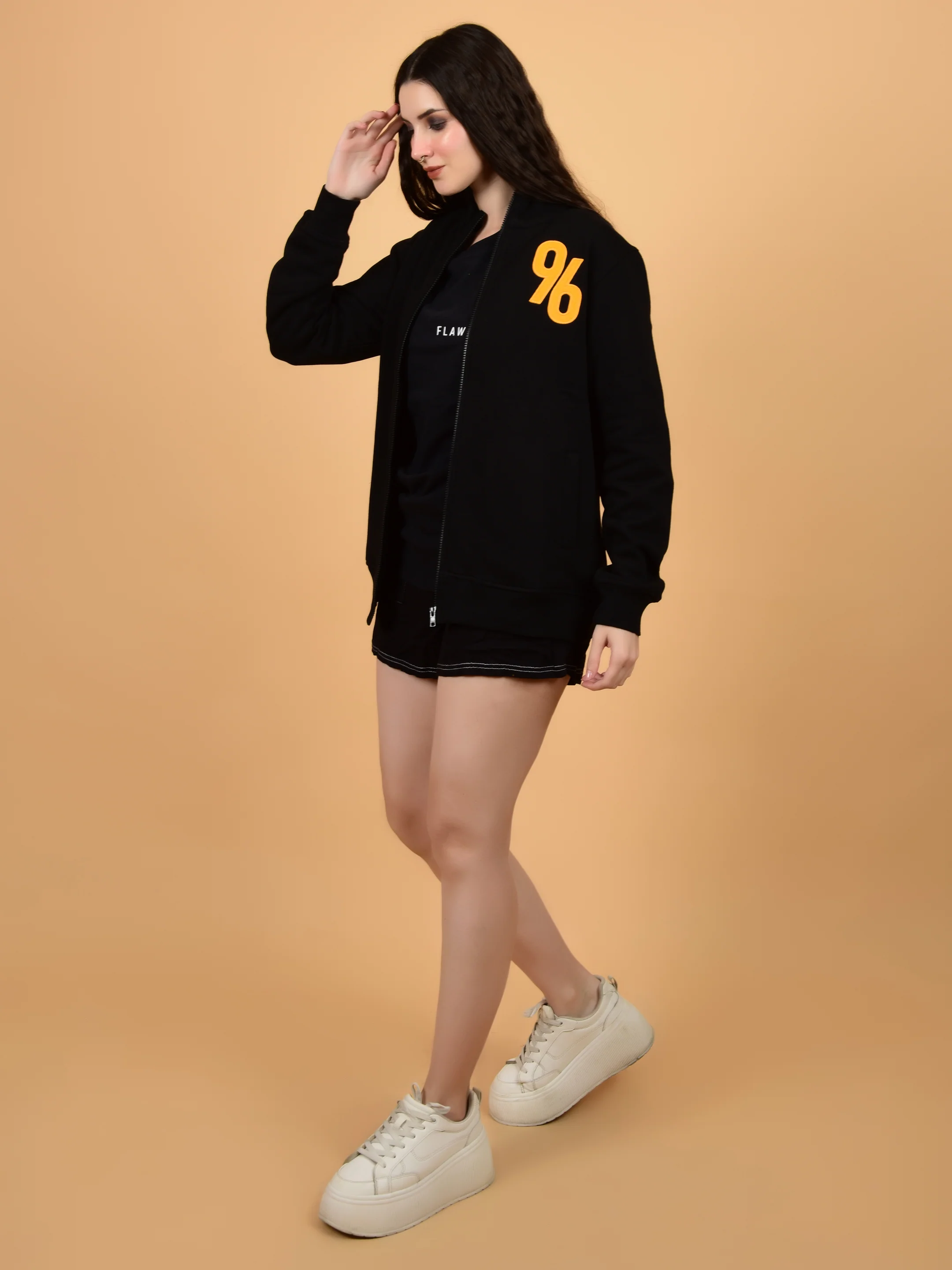 Flawless Women Black Zipped Sweatshirt - Image 6