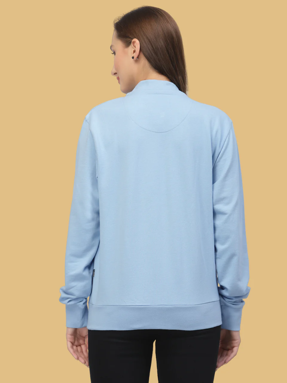 Flawless Women Blue Solid Zipper Sweatshirt - Image 2