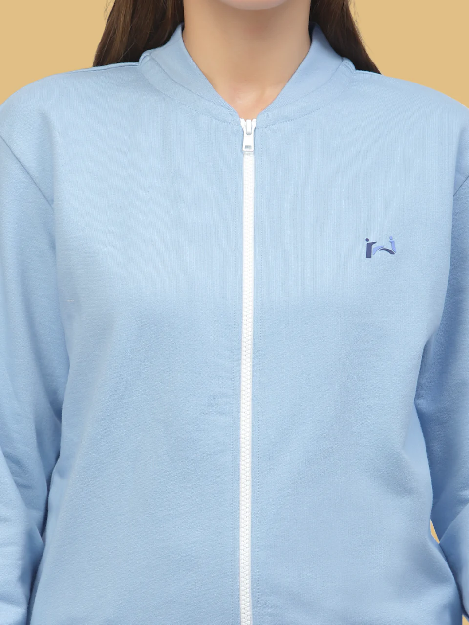 Flawless Women Blue Solid Zipper Sweatshirt - Image 3