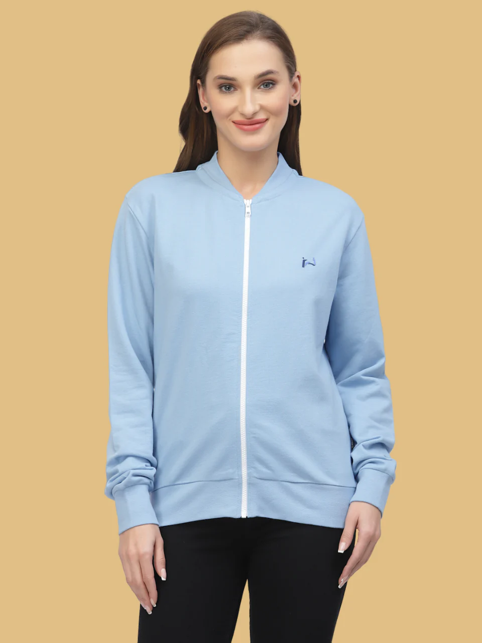 Flawless Women Blue Solid Zipper Sweatshirt - Image 4