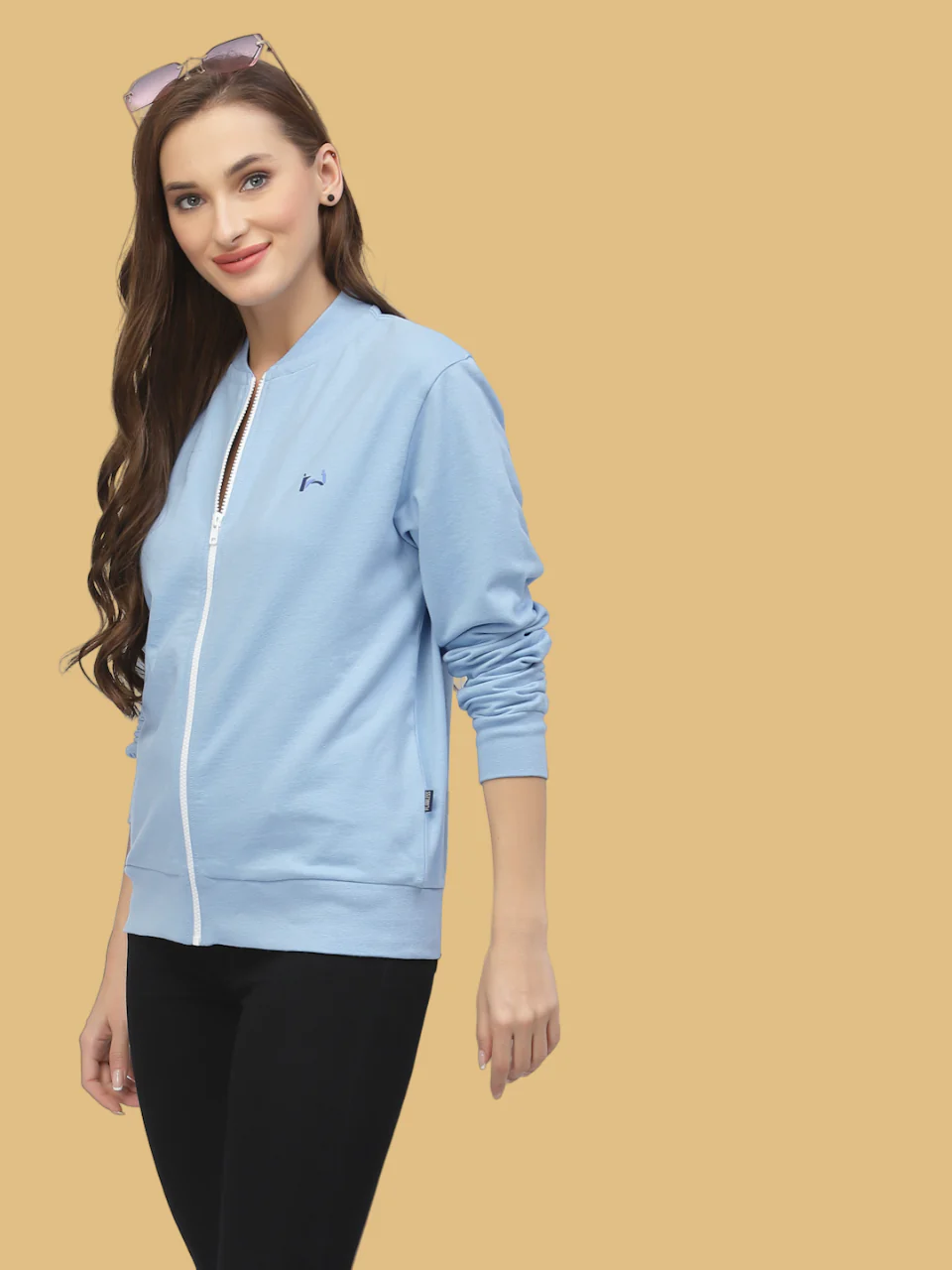 Flawless Women Blue Solid Zipper Sweatshirt - Image 5