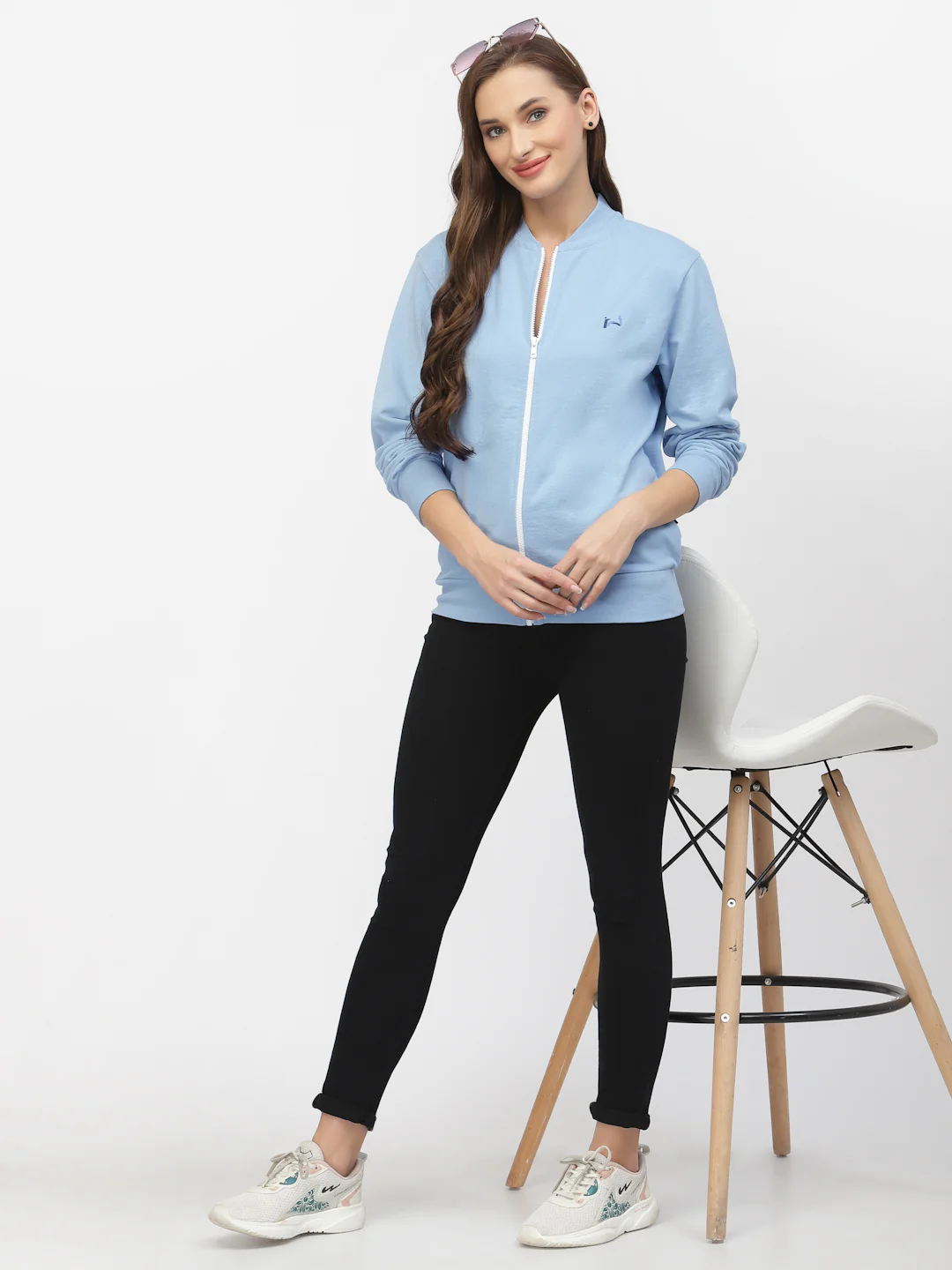 Flawless Women Blue Solid Zipper Sweatshirt - Image 6