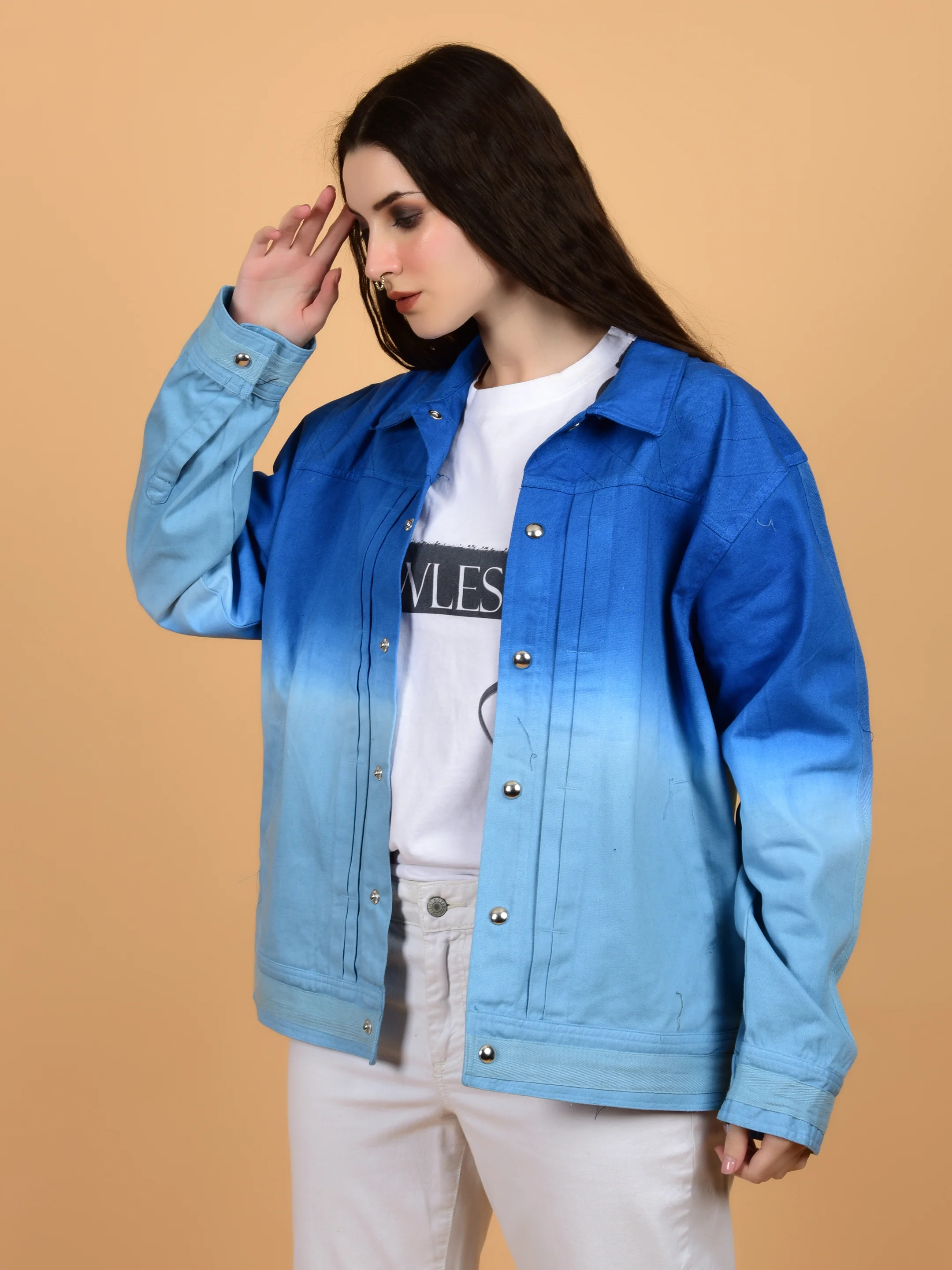Flawless Blue & White Cotton Jacket for Women - Image 3