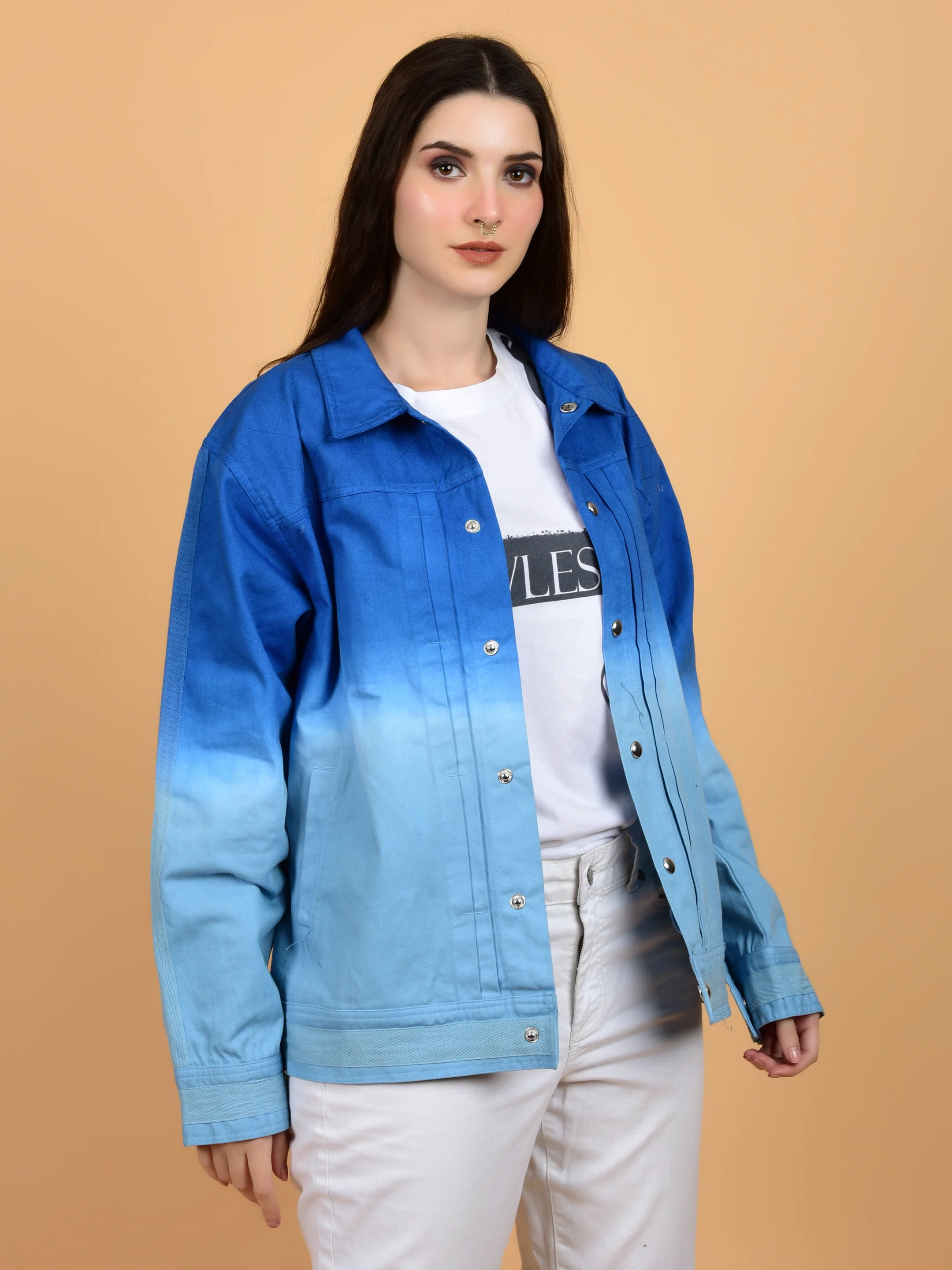 Flawless Blue & White Cotton Jacket for Women - Image 4