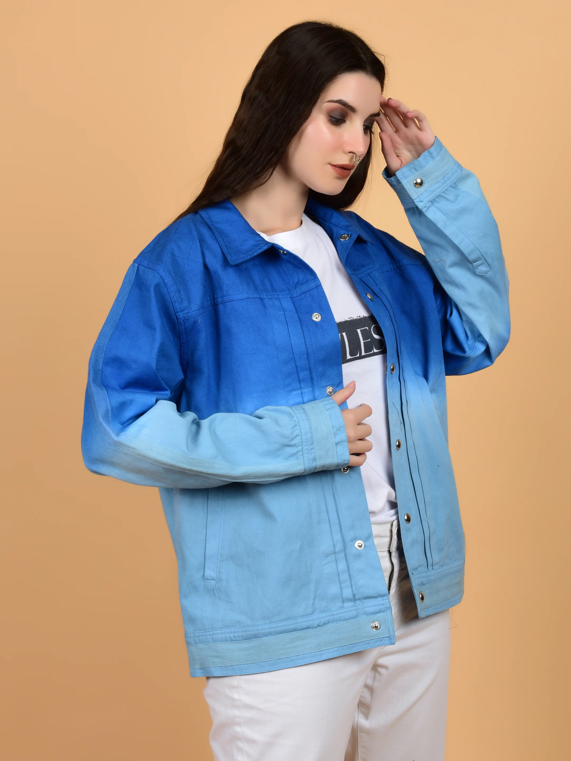 Flawless Blue & White Cotton Jacket for Women - Image 6