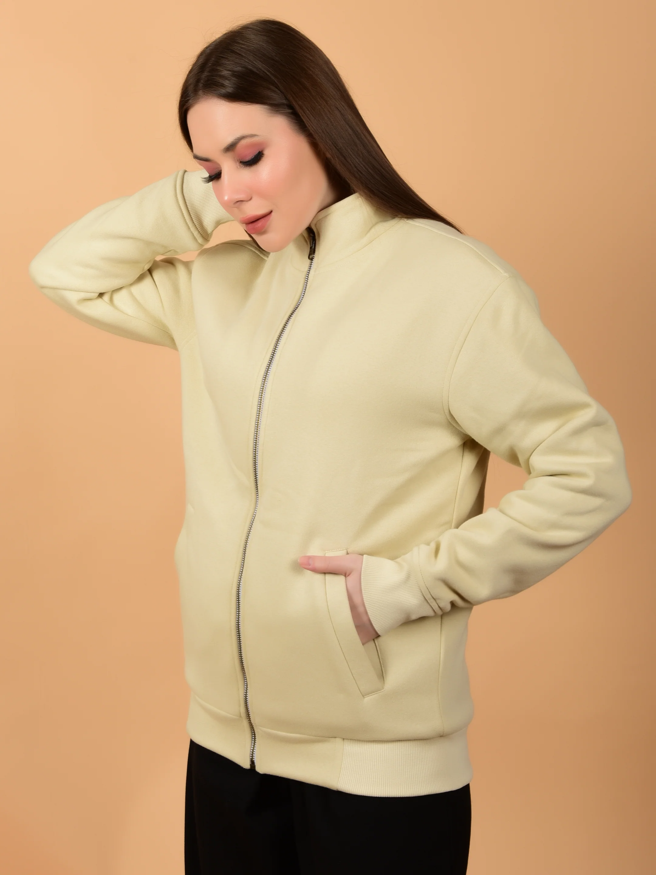 Flawless Women Trendy Beige Bomber Jacket - Image 5