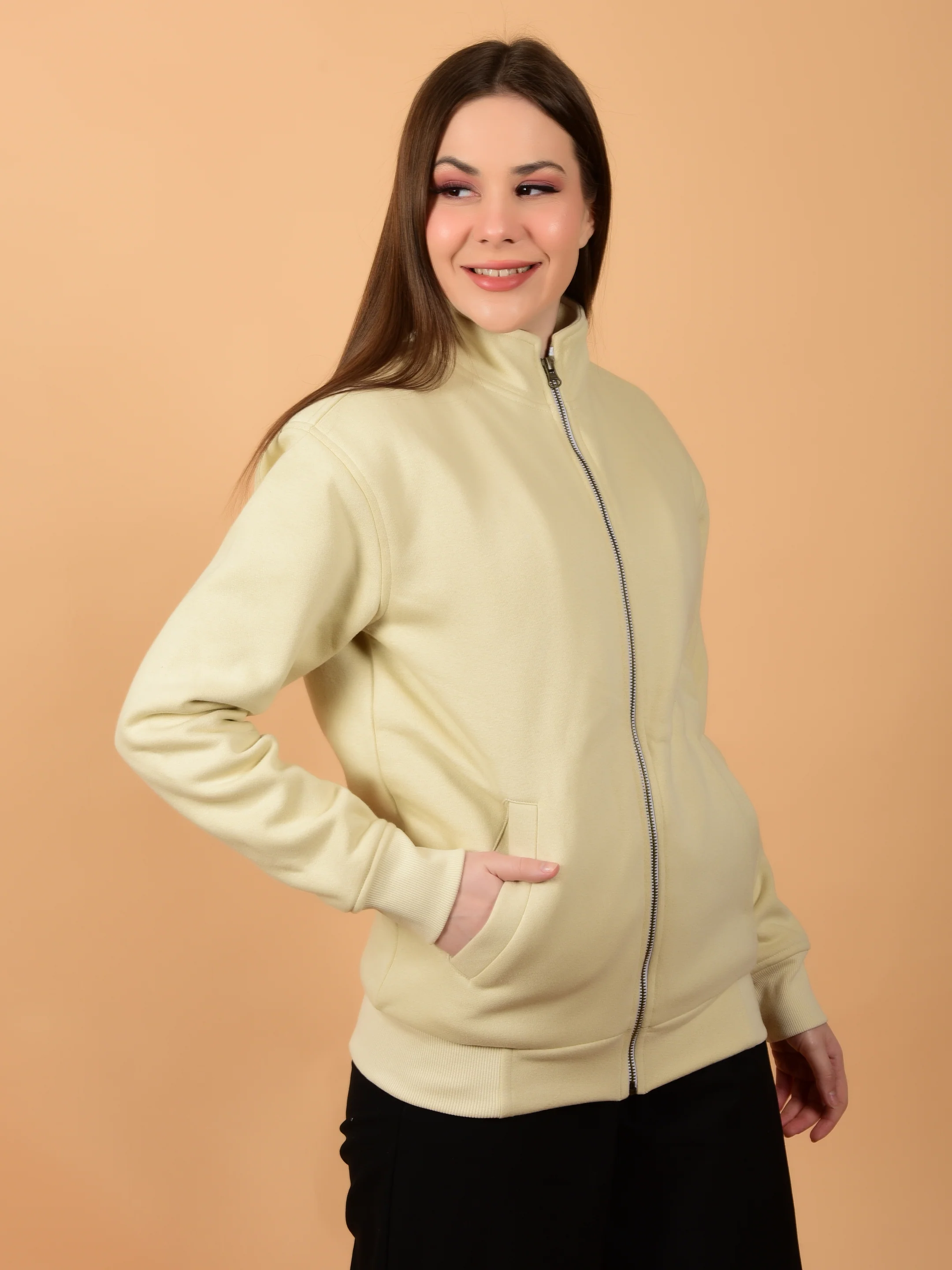 Flawless Women Trendy Beige Bomber Jacket - Image 6