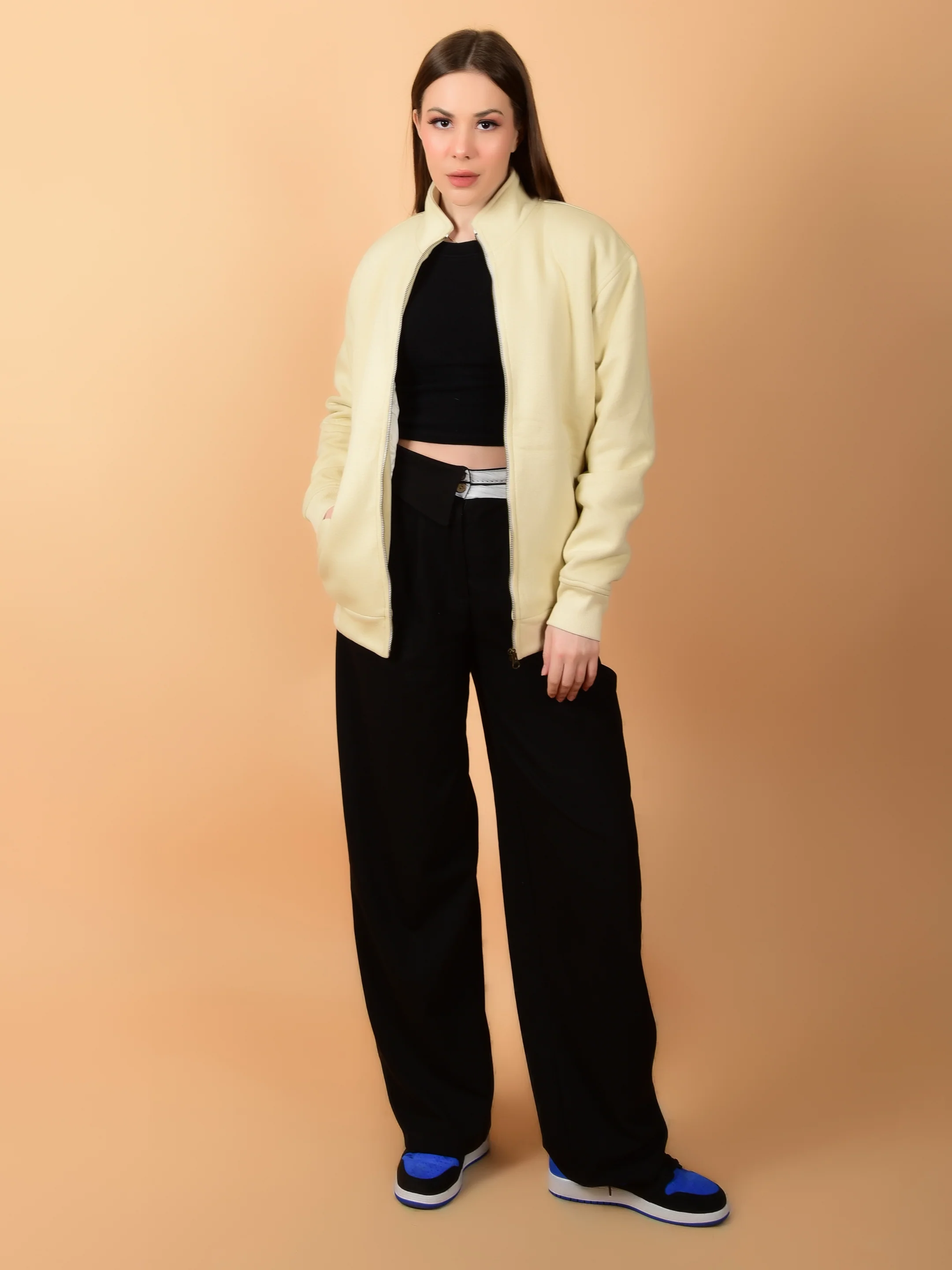 Flawless Women Trendy Beige Bomber Jacket - Image 7