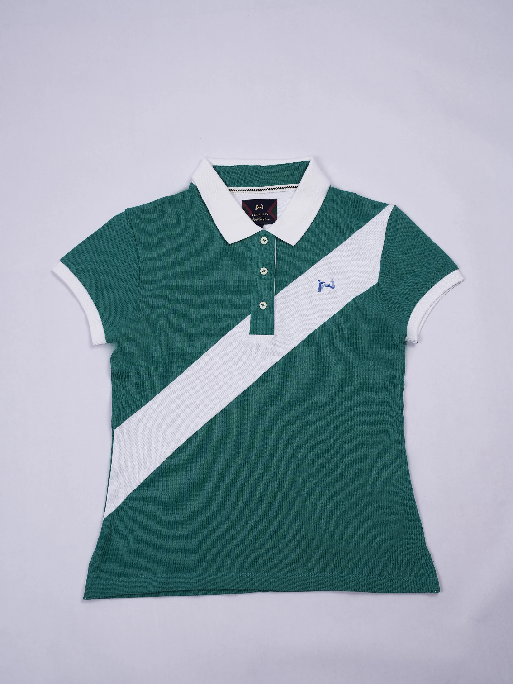 Flawless Women Green & White Organic Polo T-Shirt - Image 2