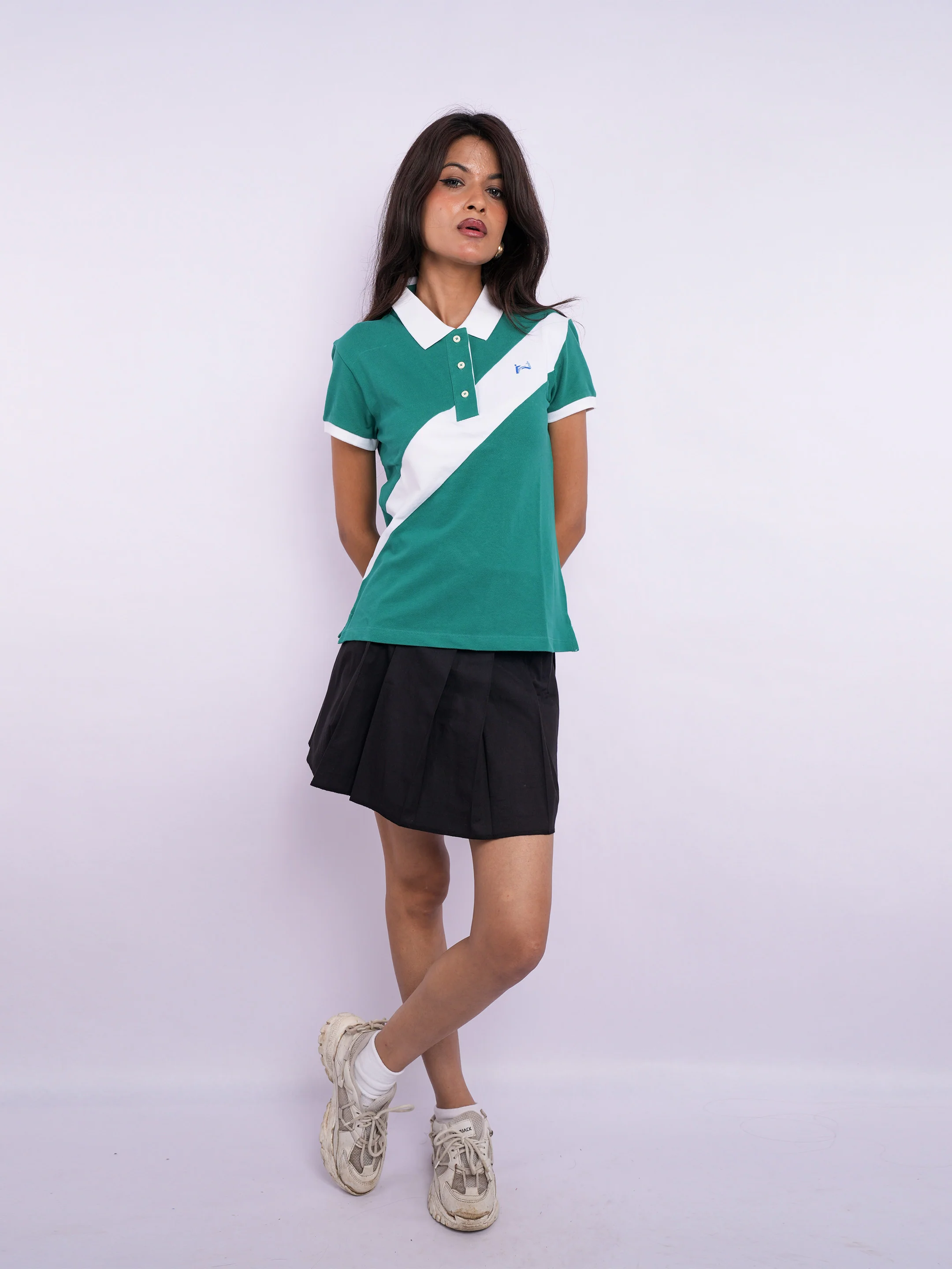 Flawless Women Green & White Organic Polo T-Shirt - Image 3