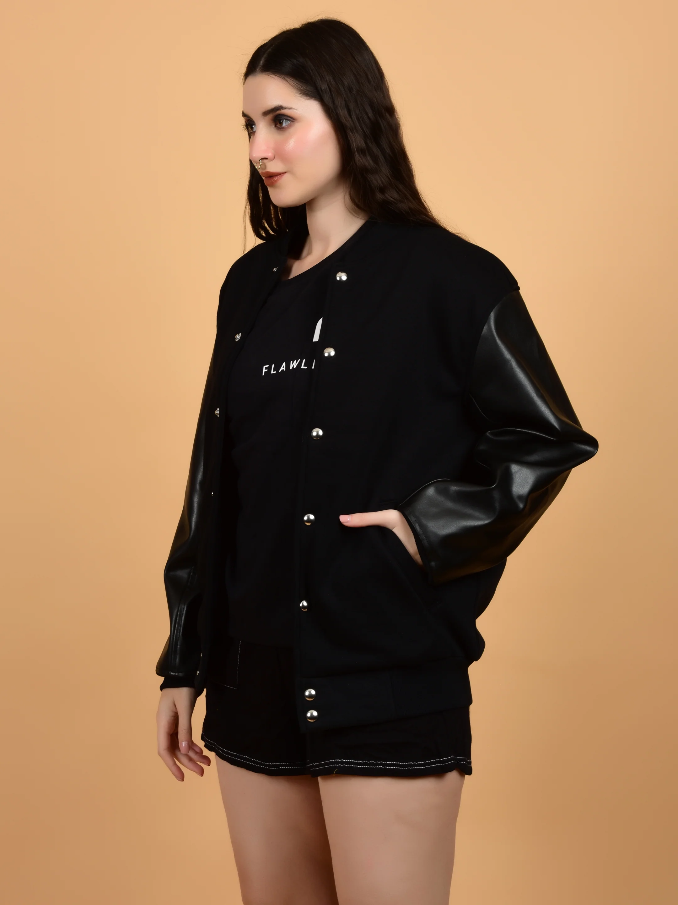 Flawless Women Black Printed Bomber Jacket - Image 3