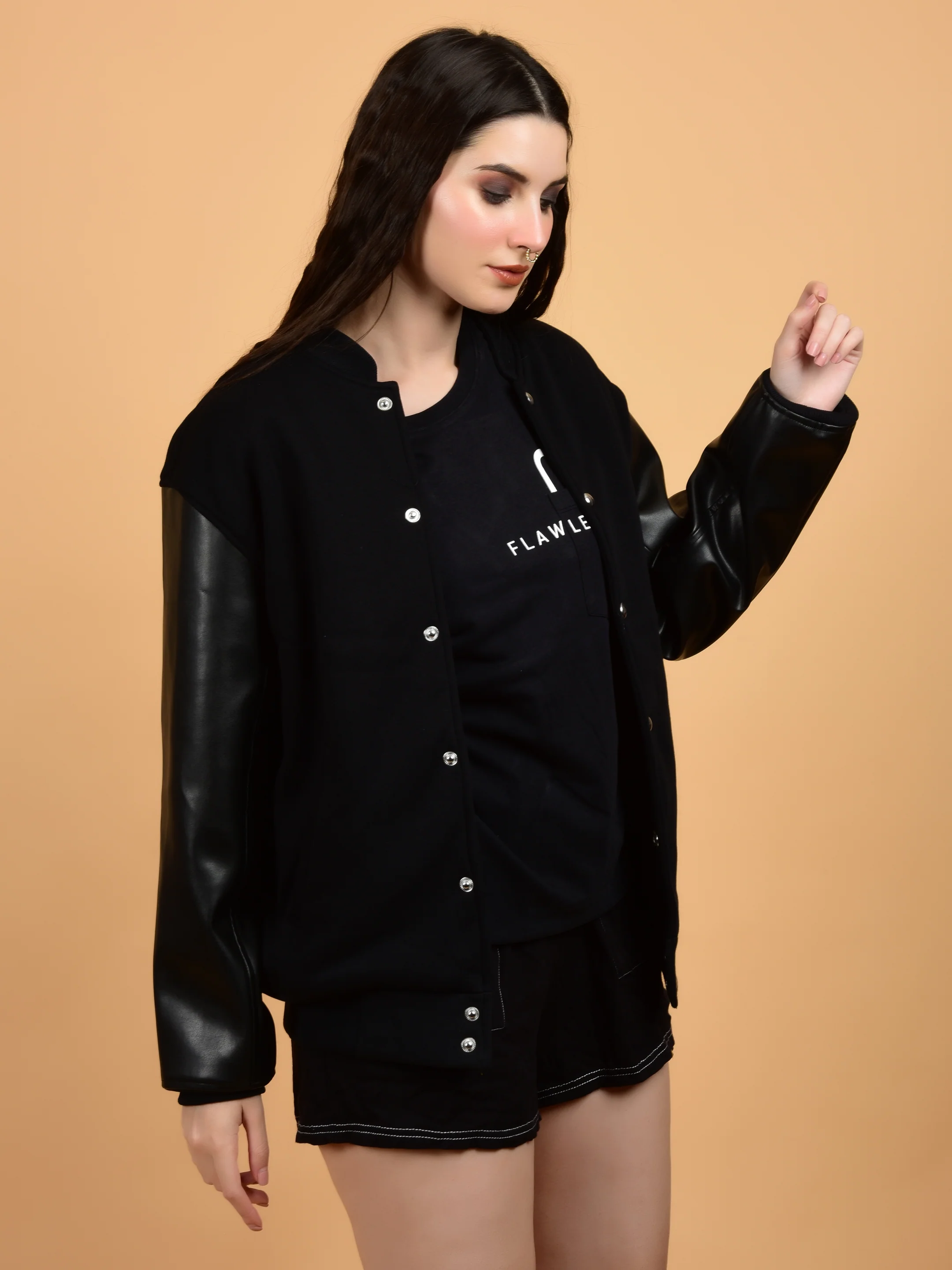 Flawless Women Black Printed Bomber Jacket - Image 4