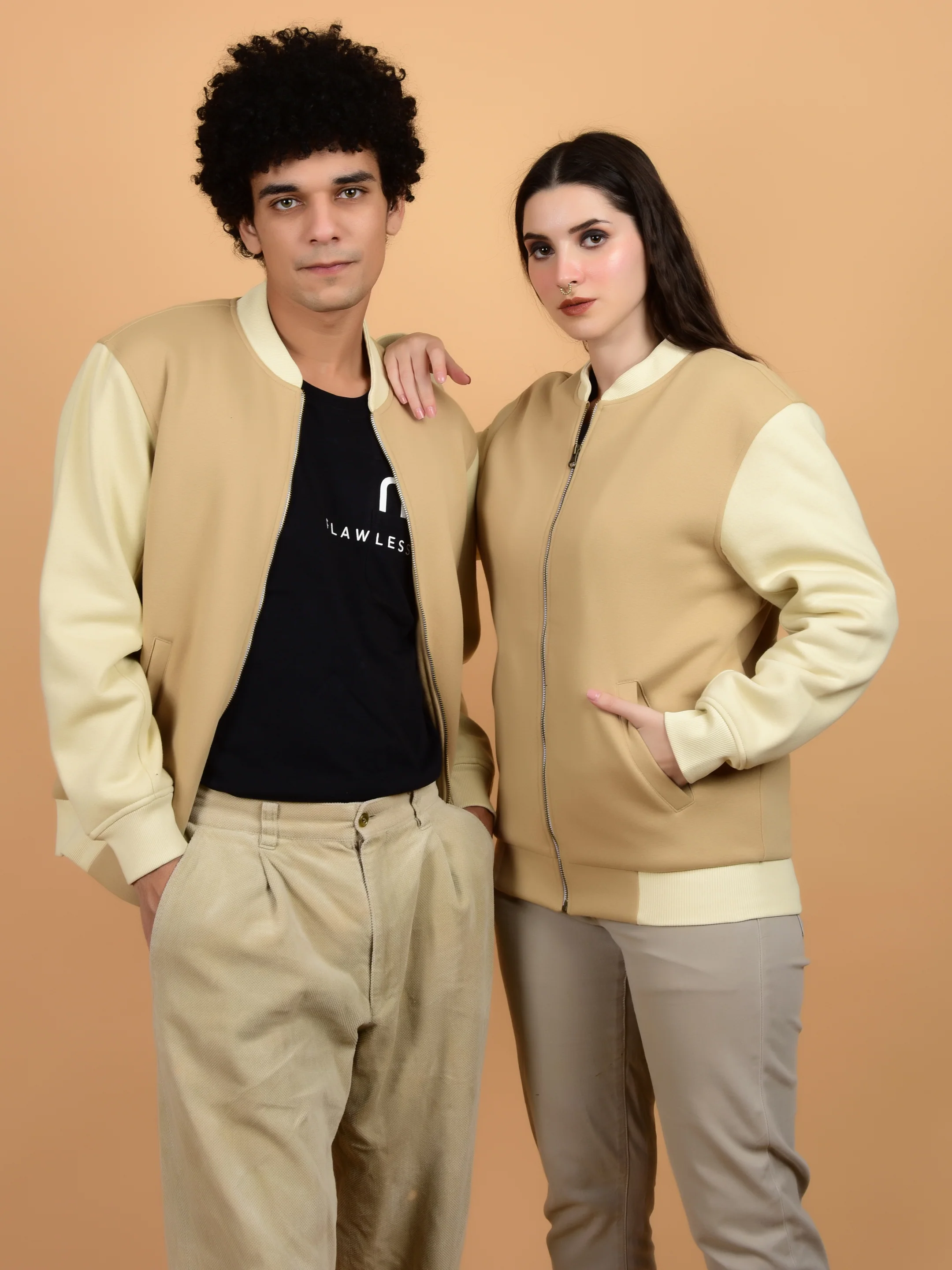 Flawless Women Printed Beige Bomber Jacket