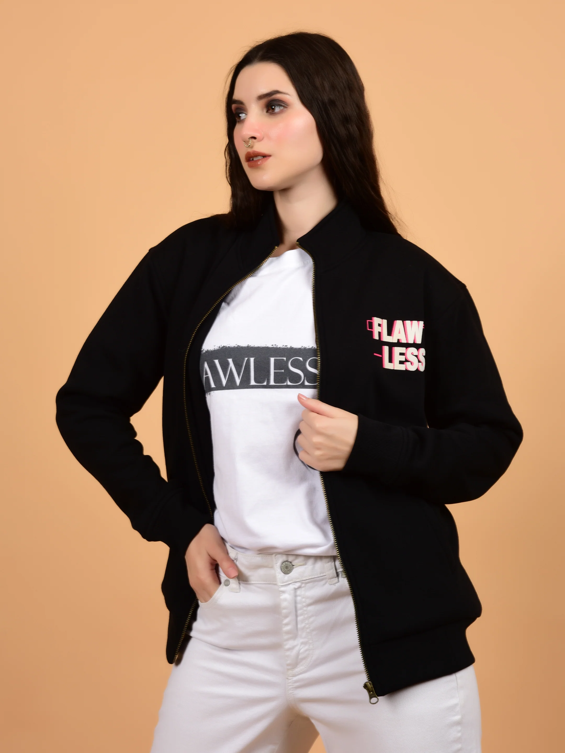 Flawless Women Black Printed Bomber Jacket - Image 6