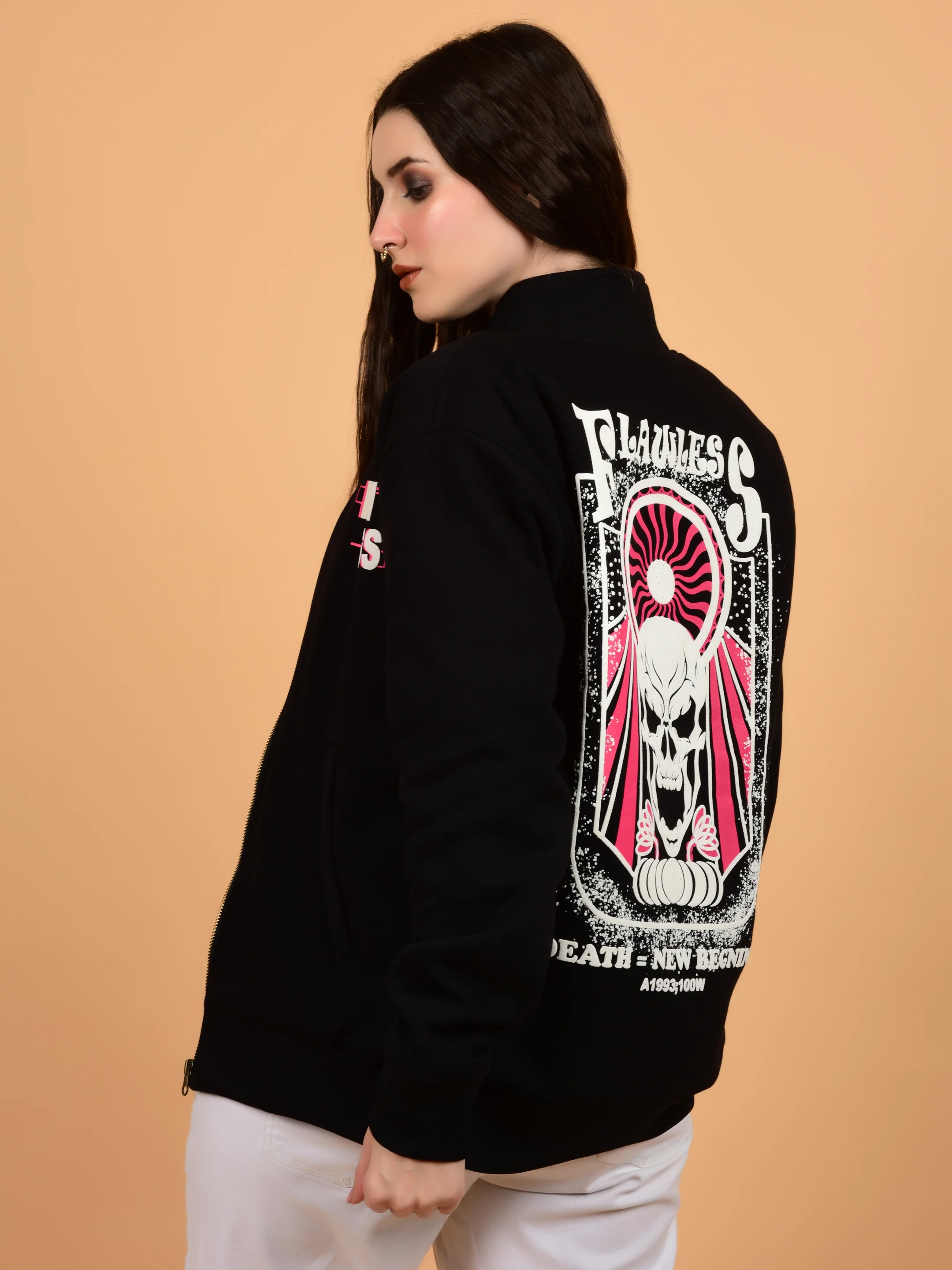 Flawless Women Black Printed Bomber Jacket - Image 7