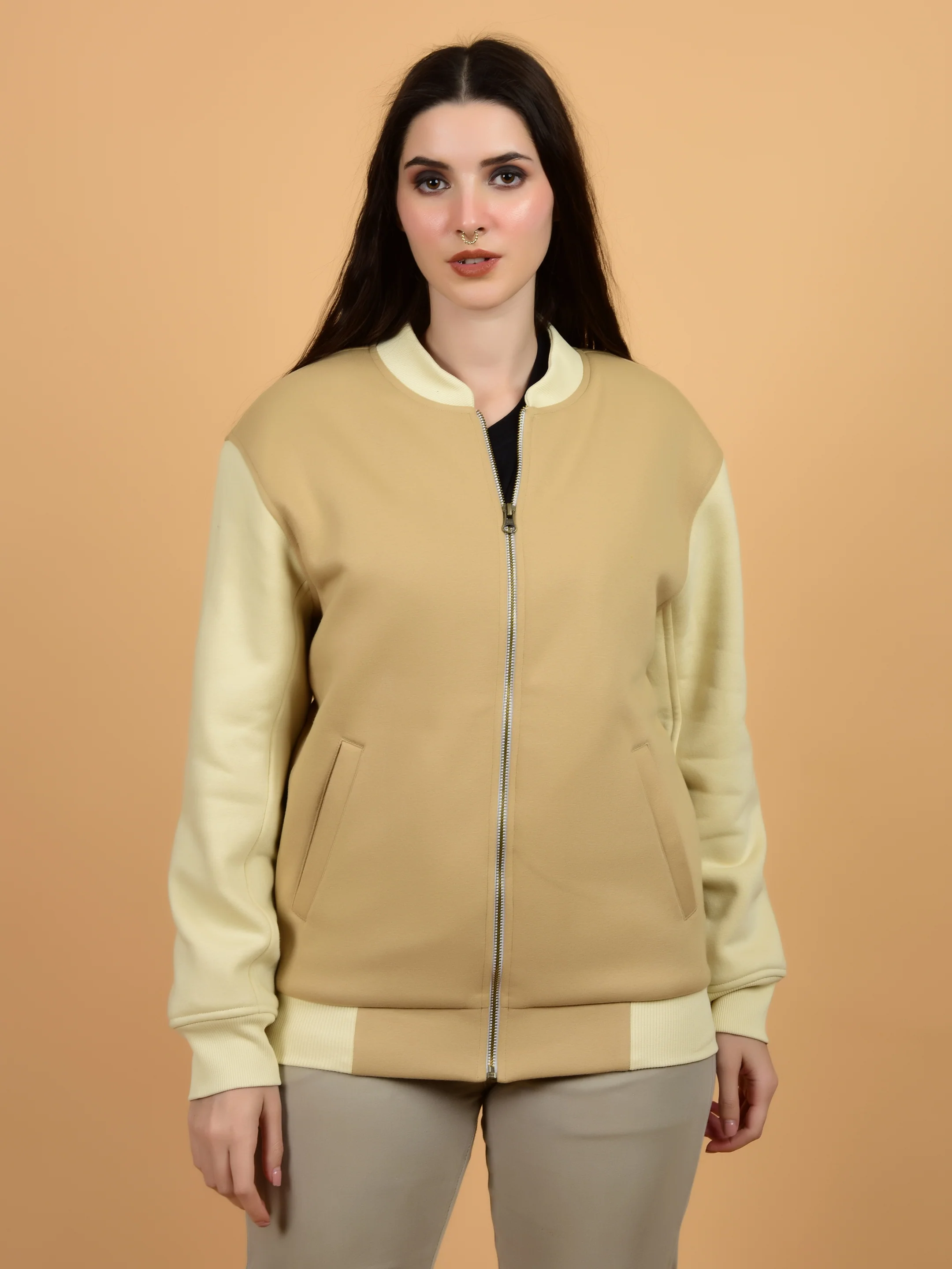 Flawless Women Printed Beige Bomber Jacket - Image 4