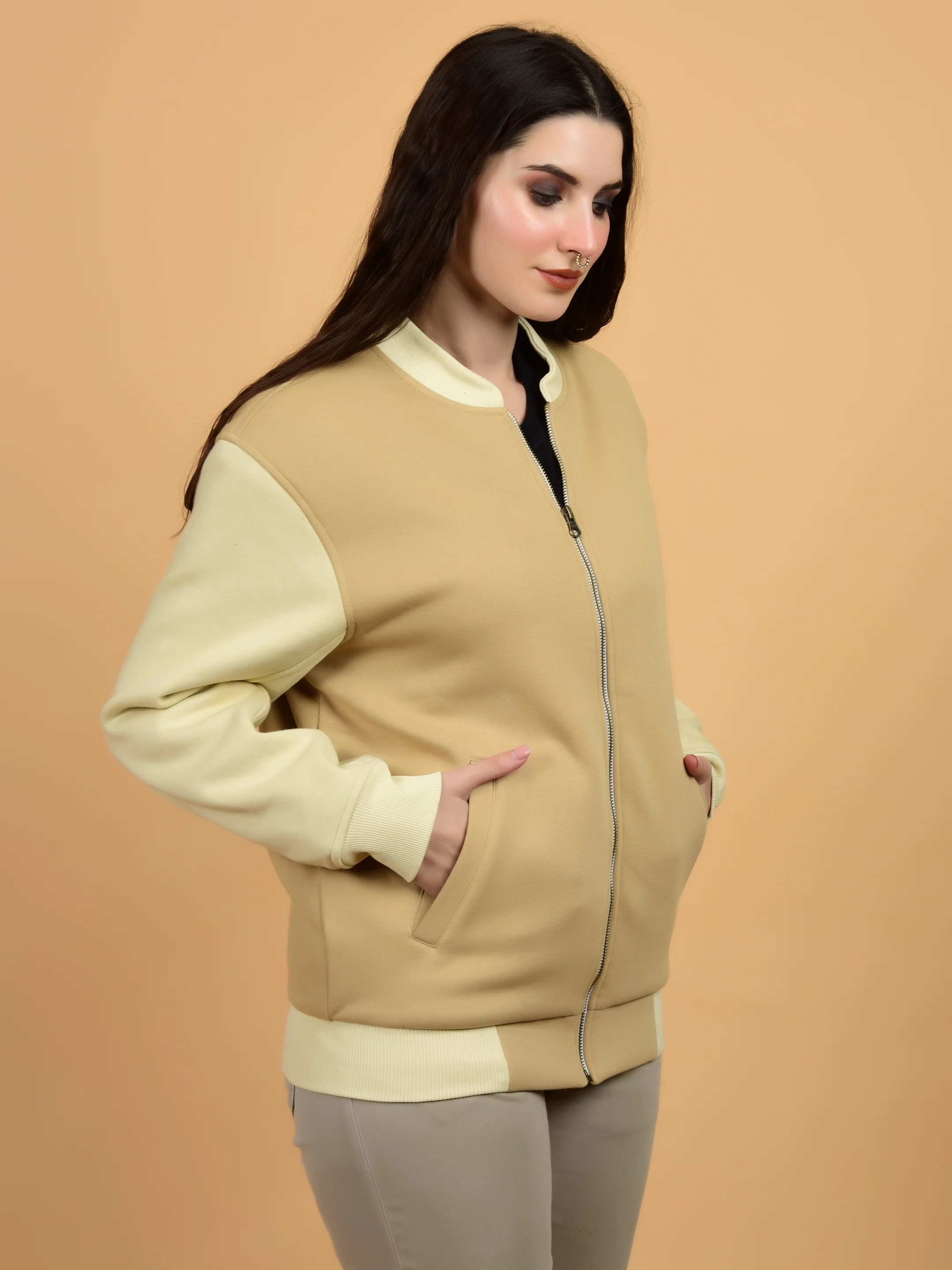 Flawless Women Printed Beige Bomber Jacket - Image 7