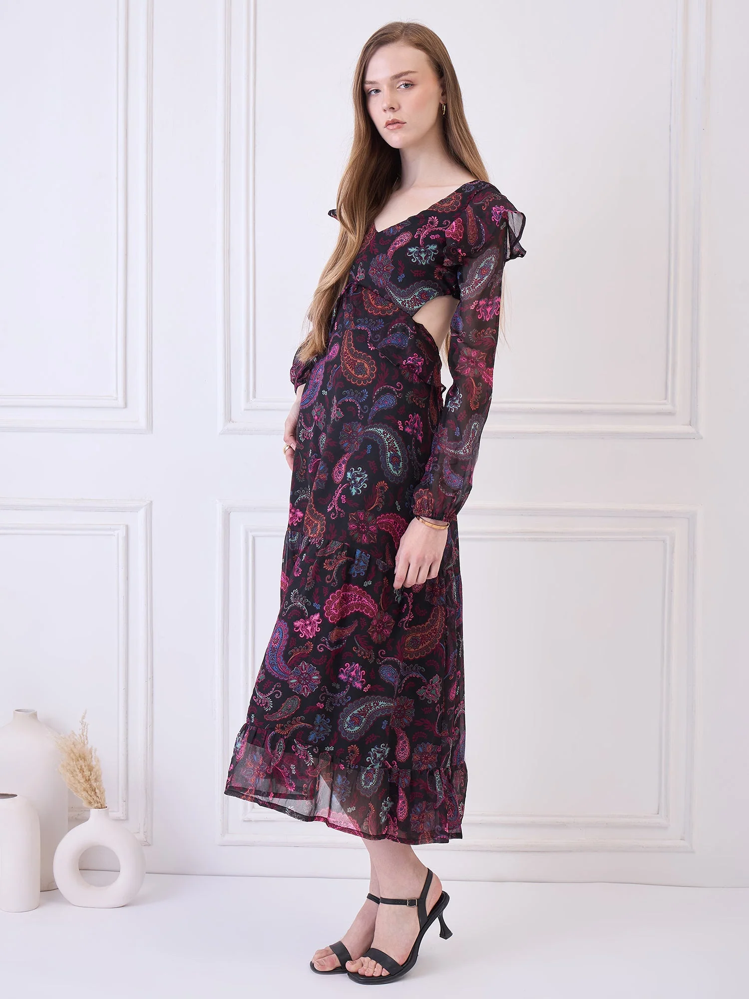 Flawless Women Multicolor Maxi Maroon Dress | RUFFLE - Image 2