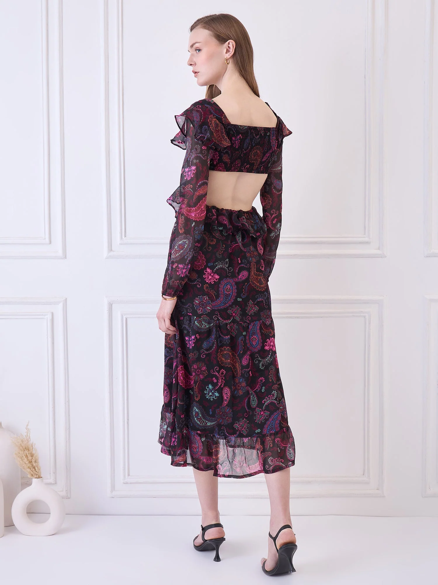 Flawless Women Multicolor Maxi Maroon Dress | RUFFLE - Image 3