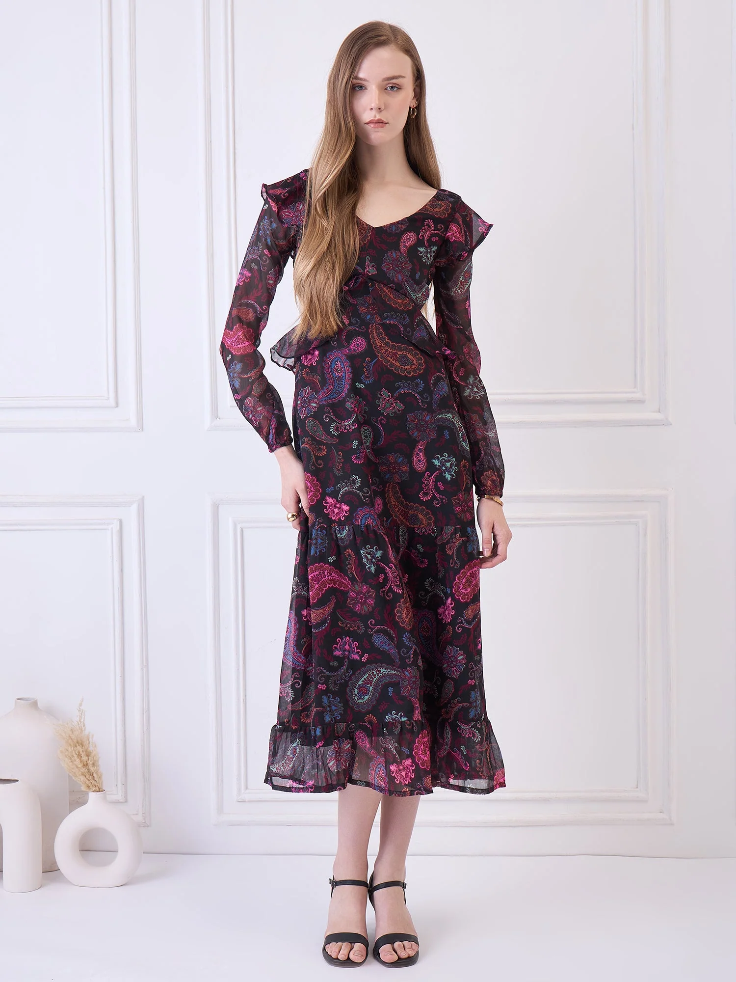 Flawless Women Multicolor Maxi Maroon Dress | RUFFLE - Image 4