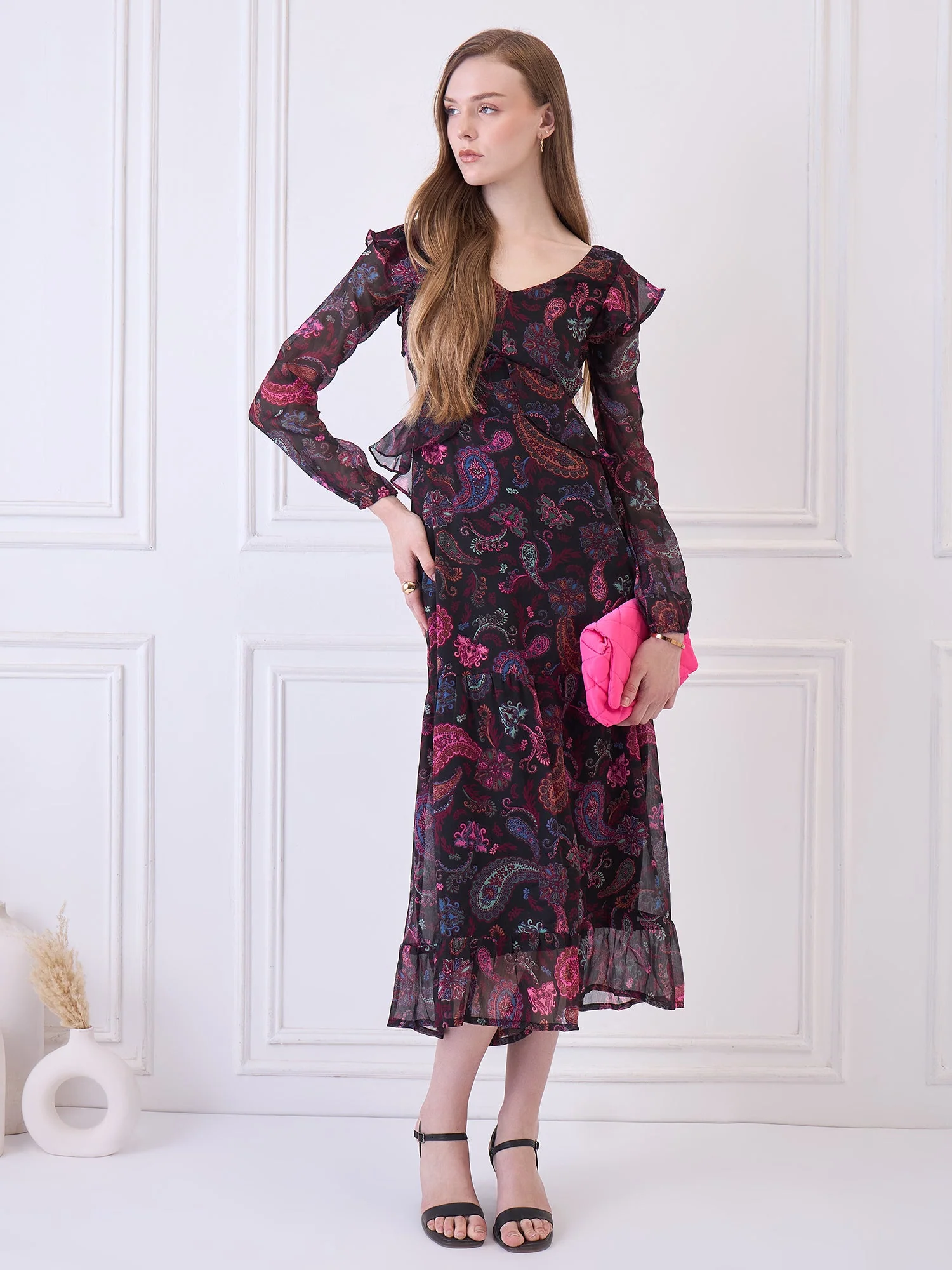 Flawless Women Multicolor Maxi Maroon Dress | RUFFLE - Image 5